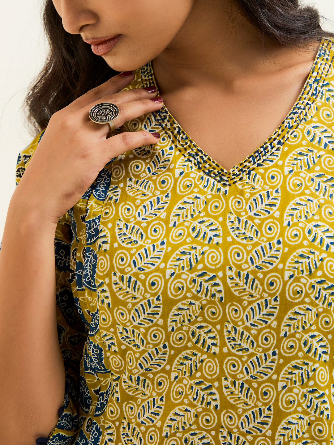 Mustard Ethnic Printed Pakistani Cotton Kurta