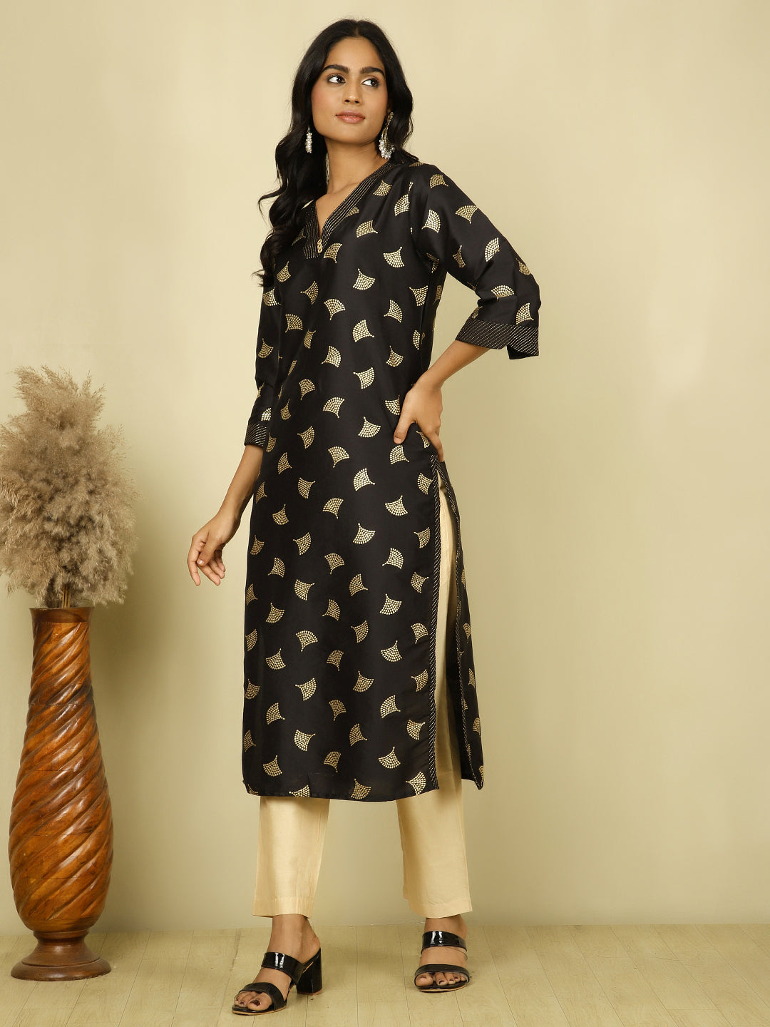 Black Ethnic Printed Straight Kurta