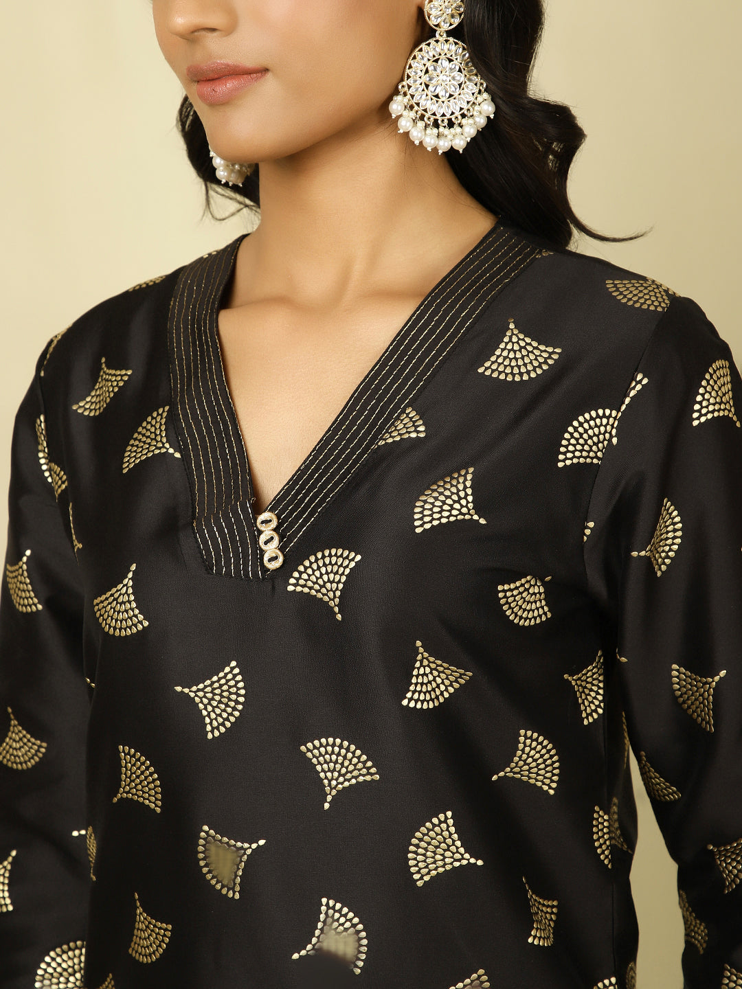 Black Ethnic Printed Straight Kurta