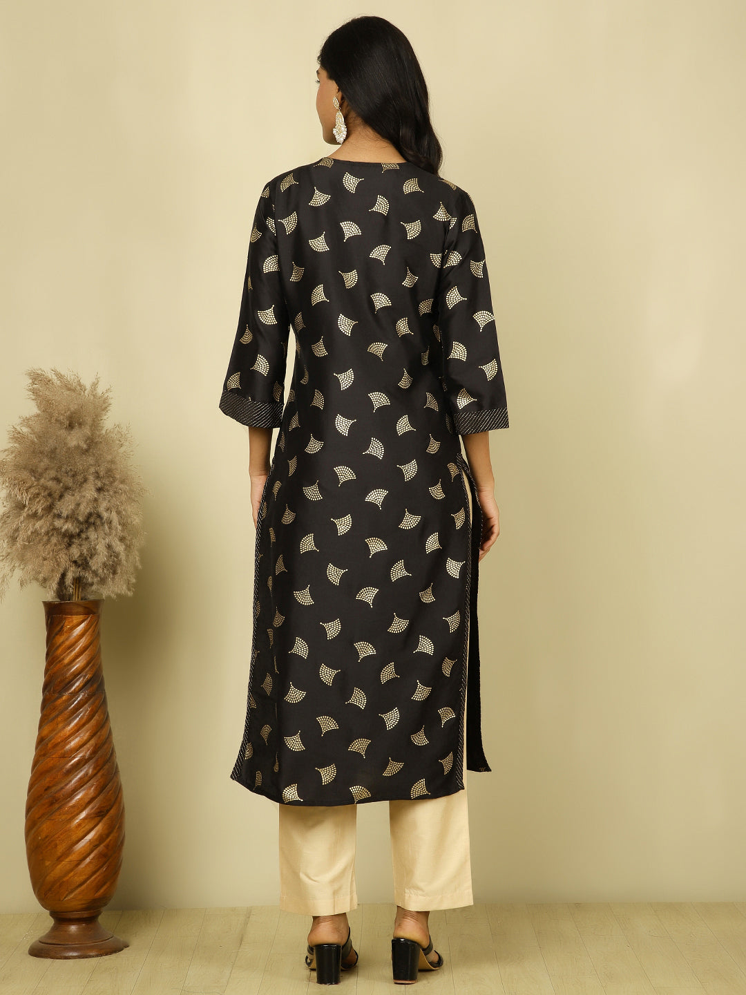 Black Ethnic Printed Straight Kurta