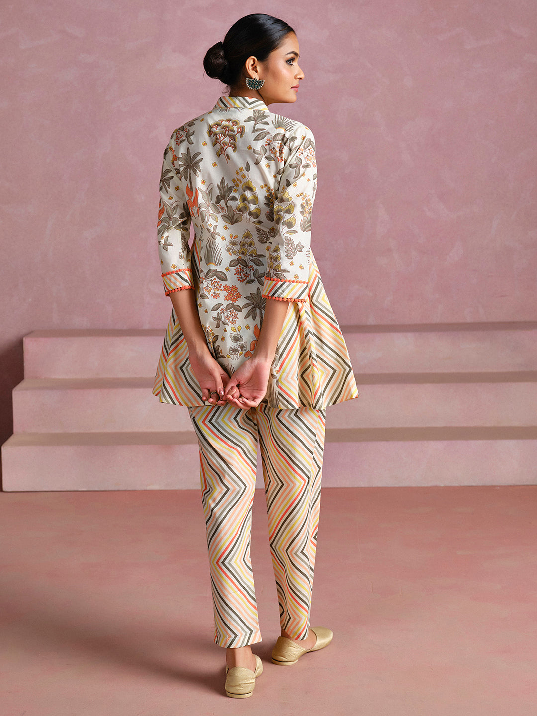 Embroidered A-Line Pure Cotton Top & Trousers Co-Ord Set