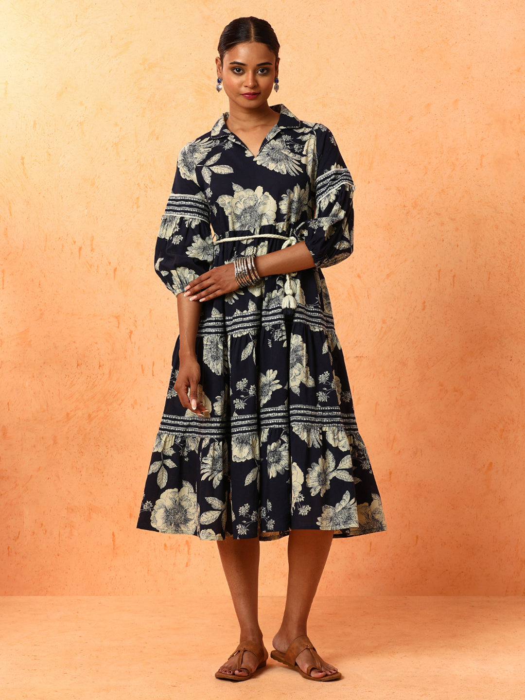 Floral Embroidered A-Line Pure Cotton Ethnic Dress