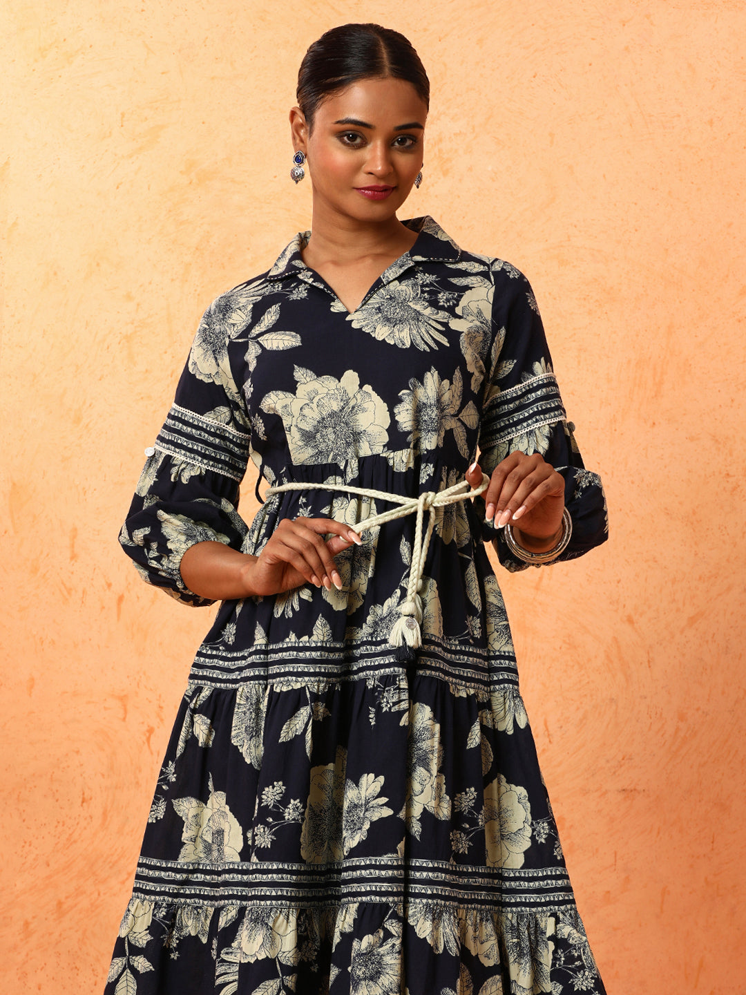 Floral Embroidered A-Line Pure Cotton Ethnic Dress