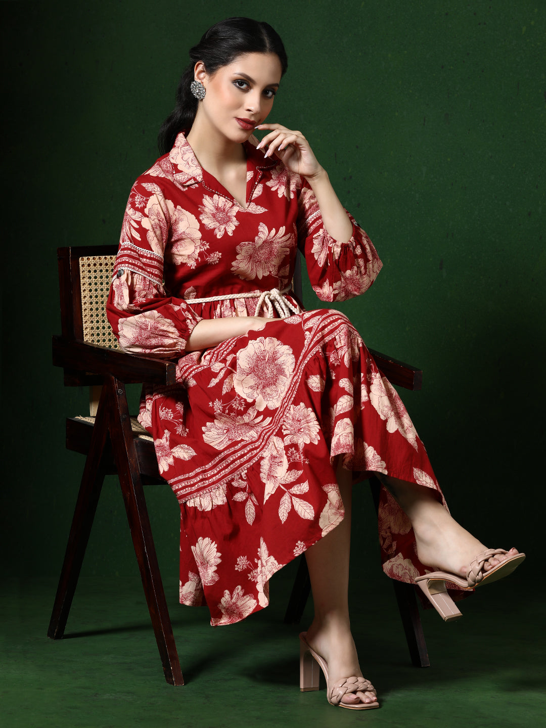 Floral Embroidered A-Line Pure Cotton Ethnic Dress