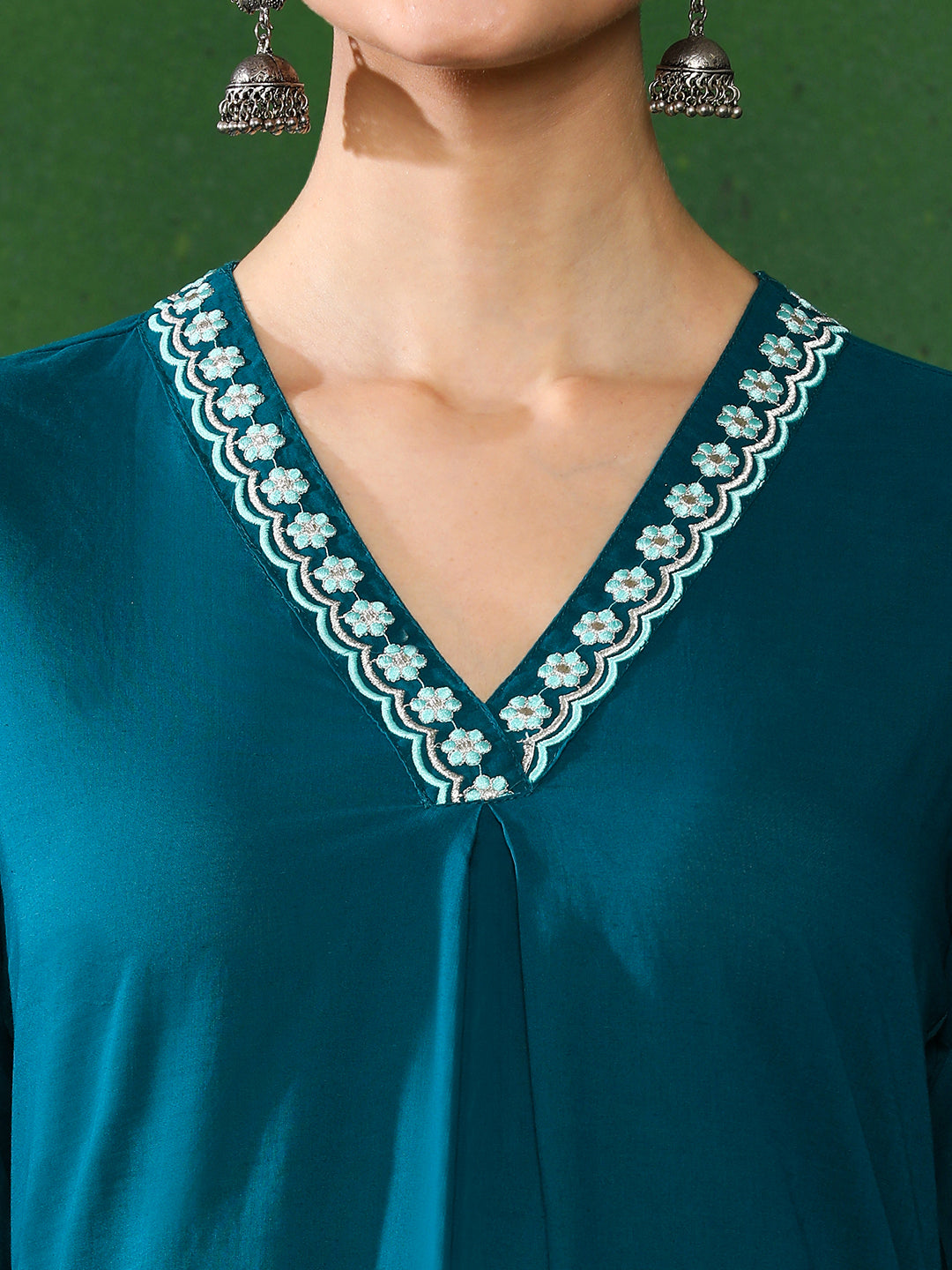 Solid Embroidered A-Line Kurta & Trousers Sets