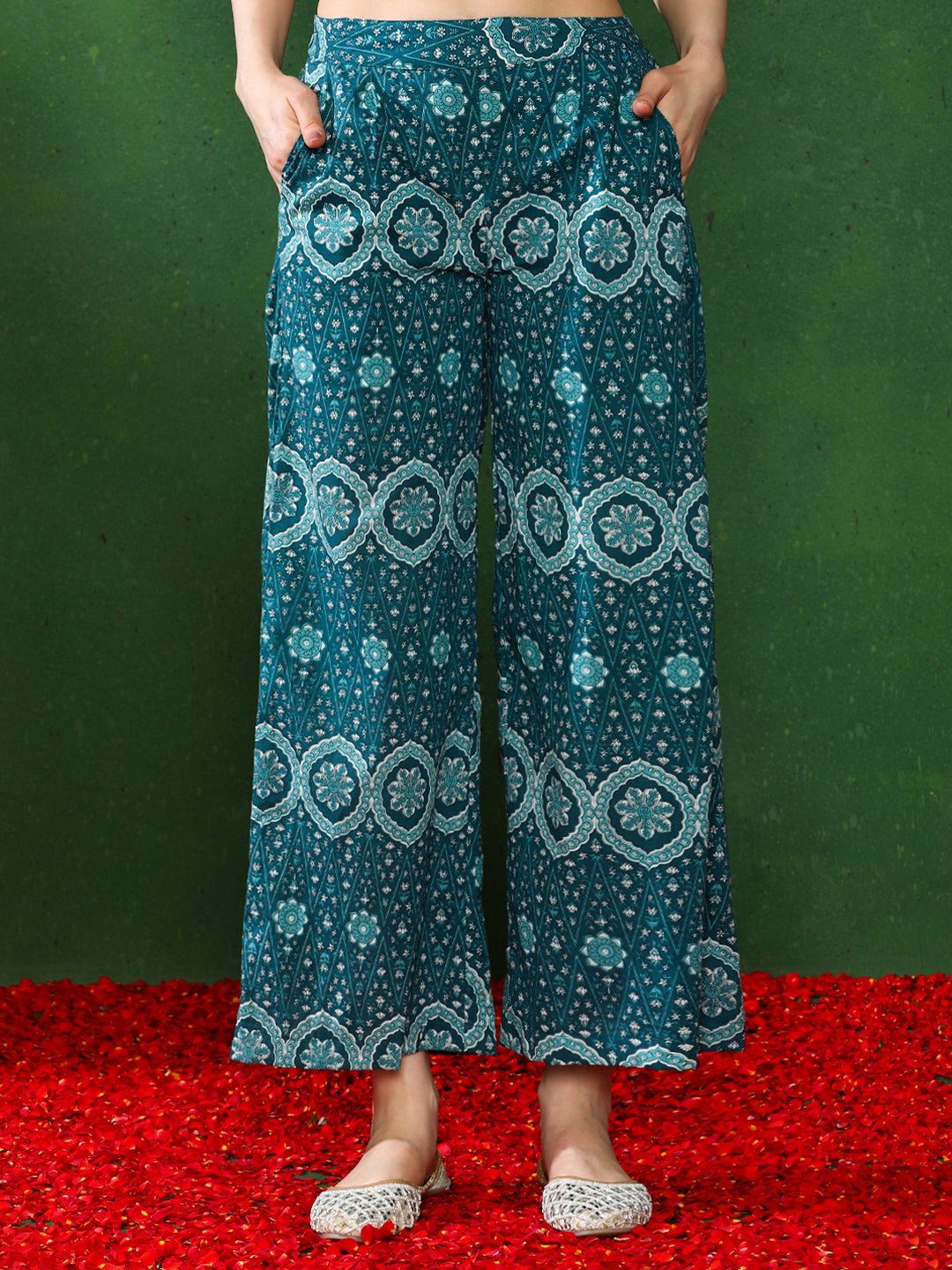 Solid Embroidered A-Line Kurta & Trousers Sets