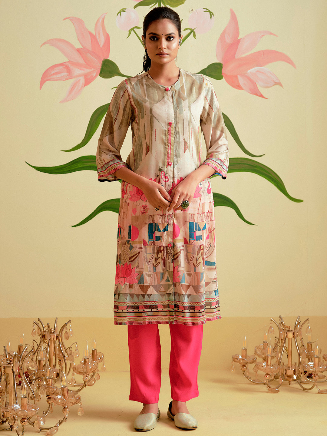 Embroidered Straight Kurta & Trousers Sets