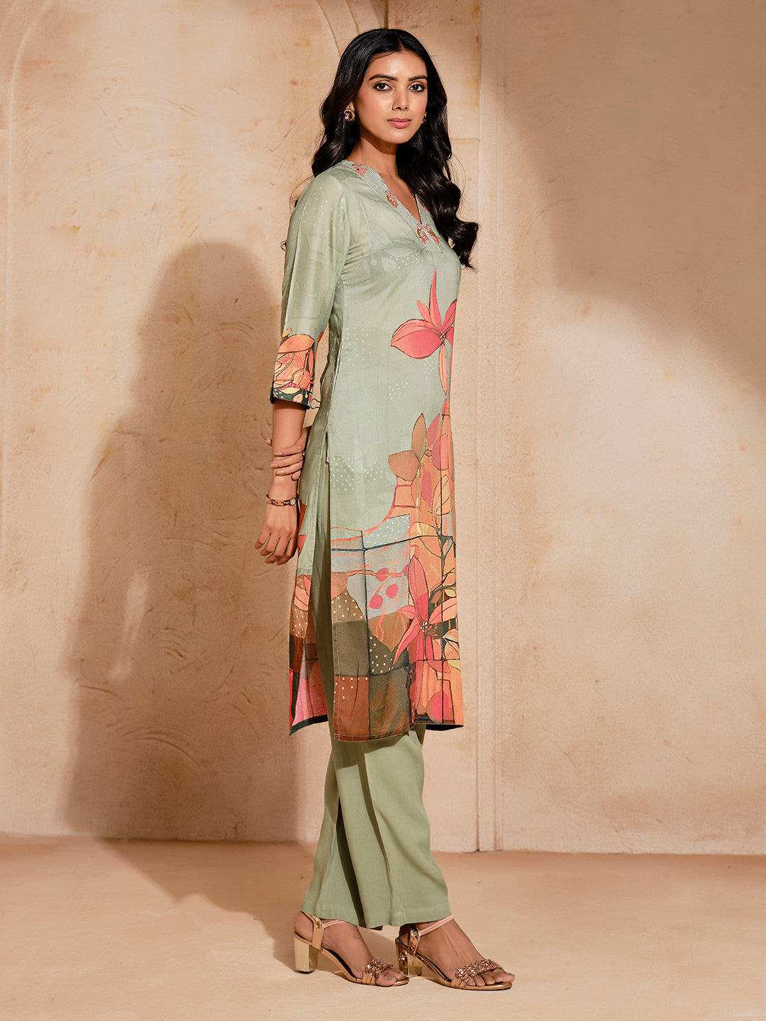 Embroidered Straight Kurta & Trousers Sets