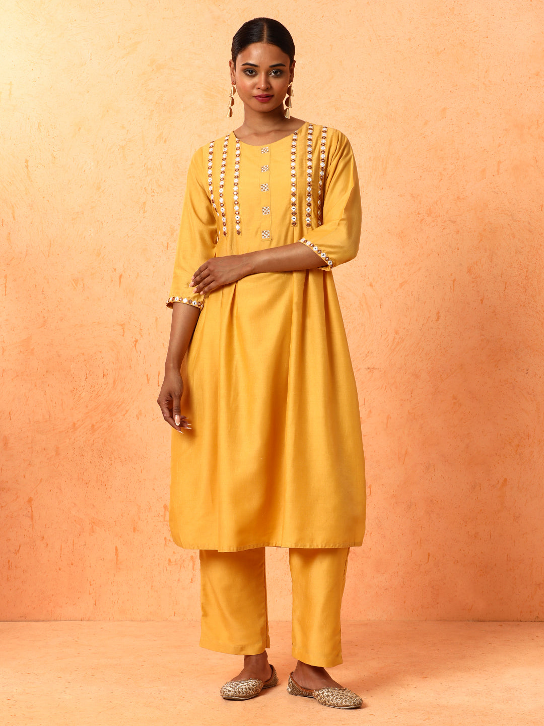 Floral Embroidered A-Line Silk Blend Kurta & Palazzos Sets