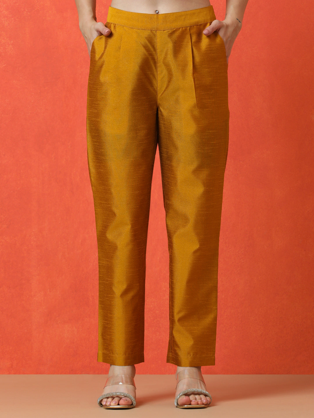 Solid Straight silk blend Kurta & Trousers Sets