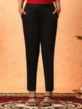 Women Black Solid Regular Trousers