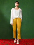 Women Mustard Solid Regular Trousers