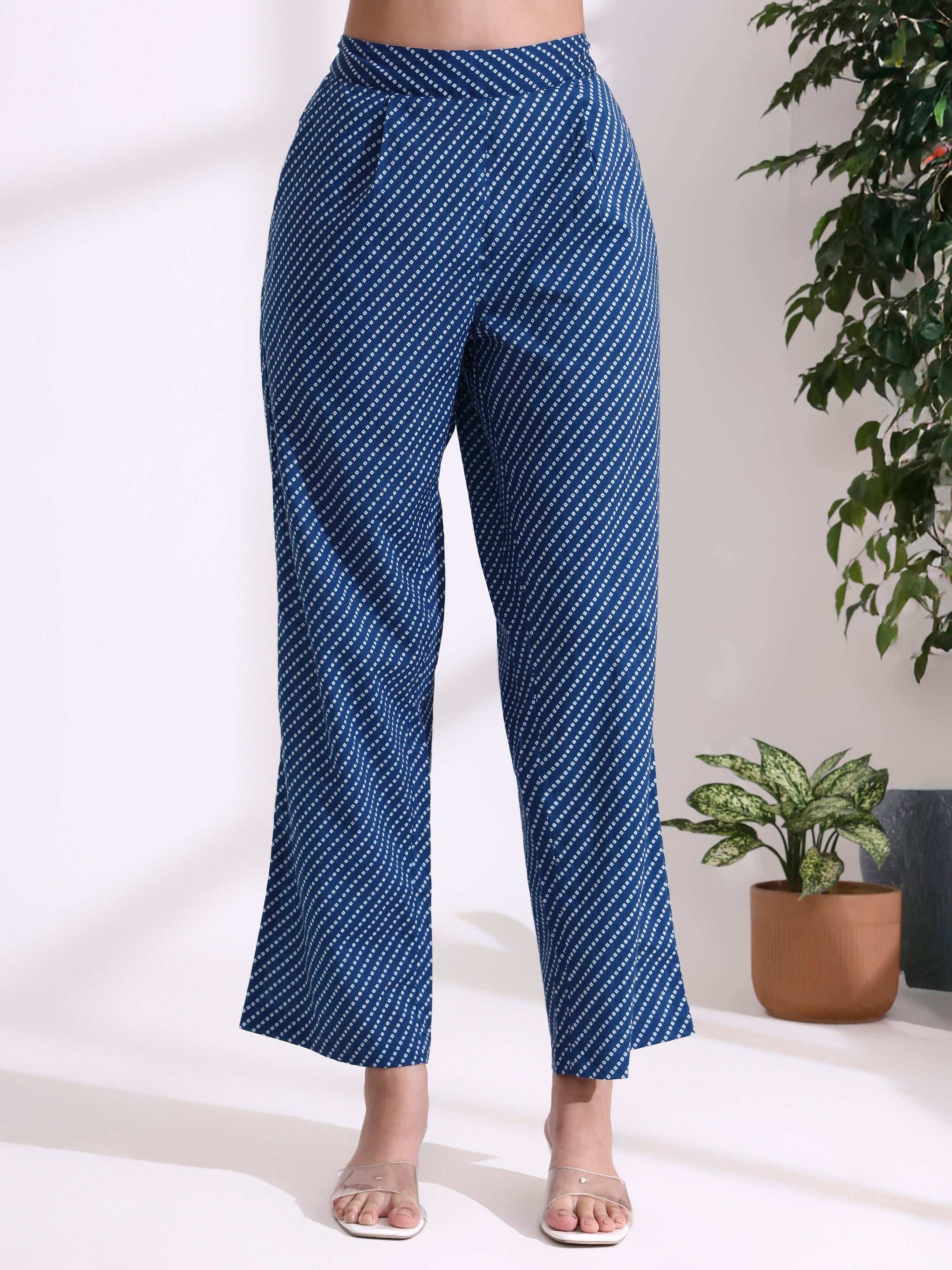 Bandhani Printed Straight Pure Cotton Kurta & Trousers Sets