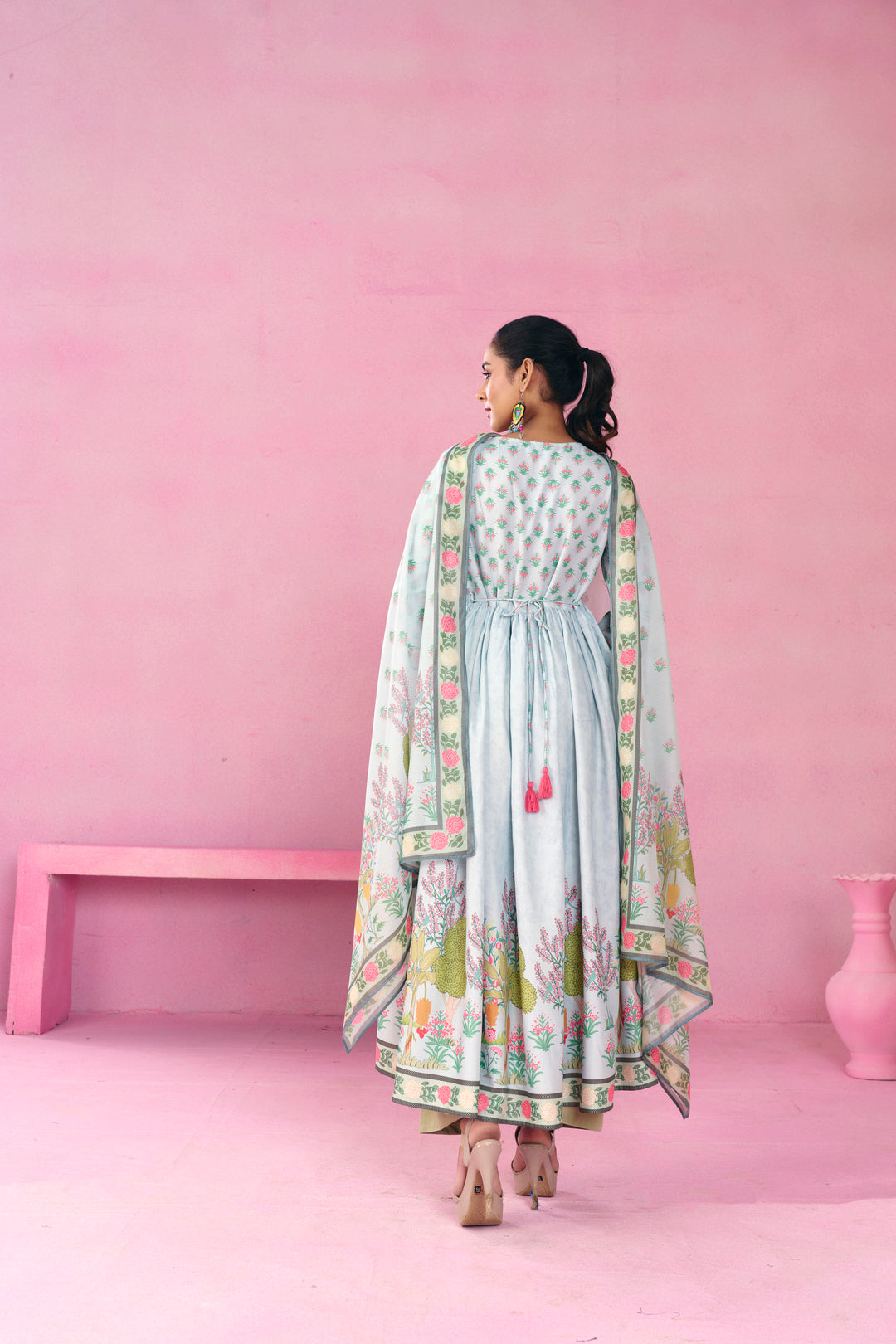 Floral Embroidered A-Line Viscose Rayon Kurta & Trousers Sets