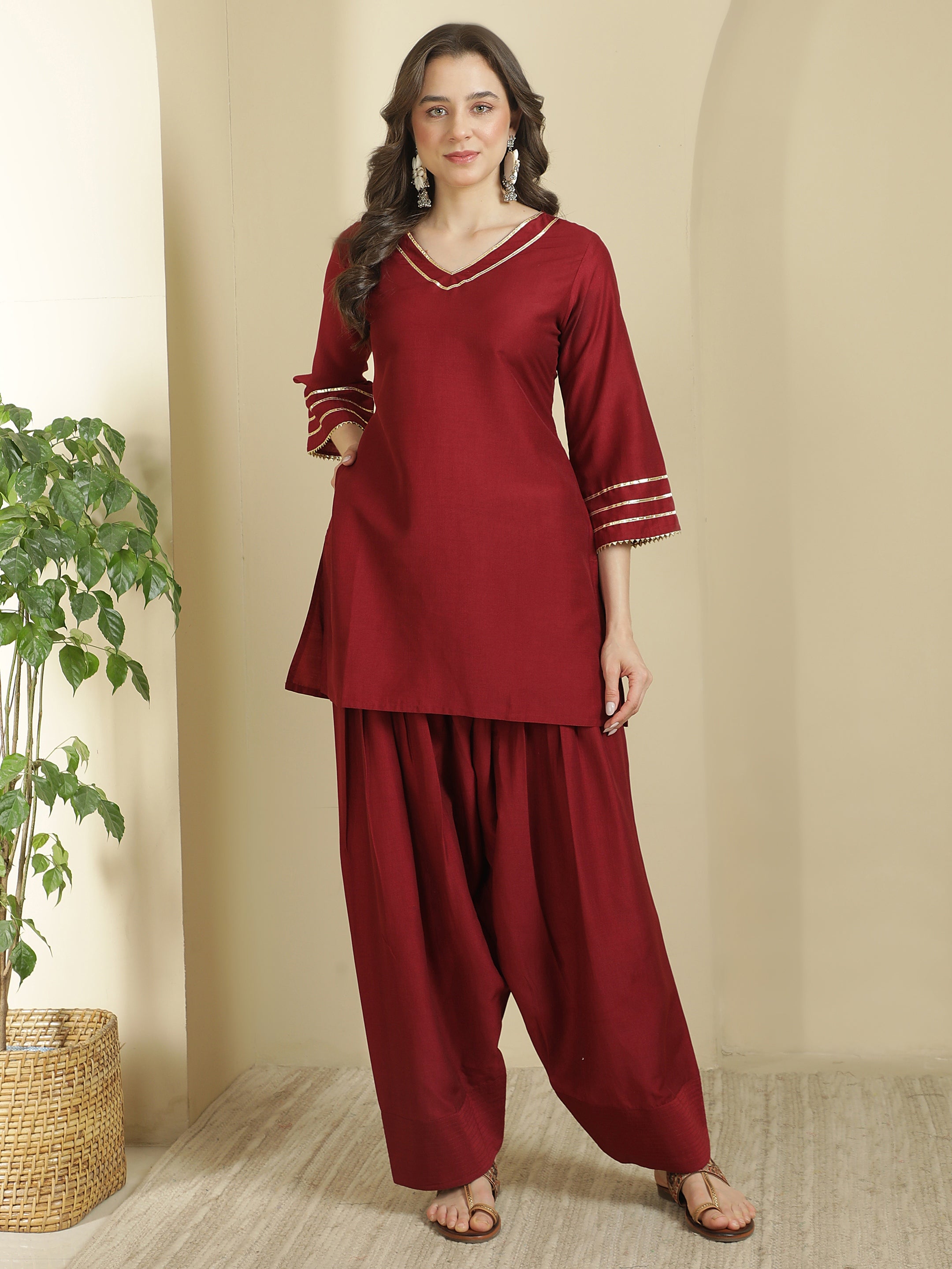 Solid Silk Blend Kurts & Salwar Sets