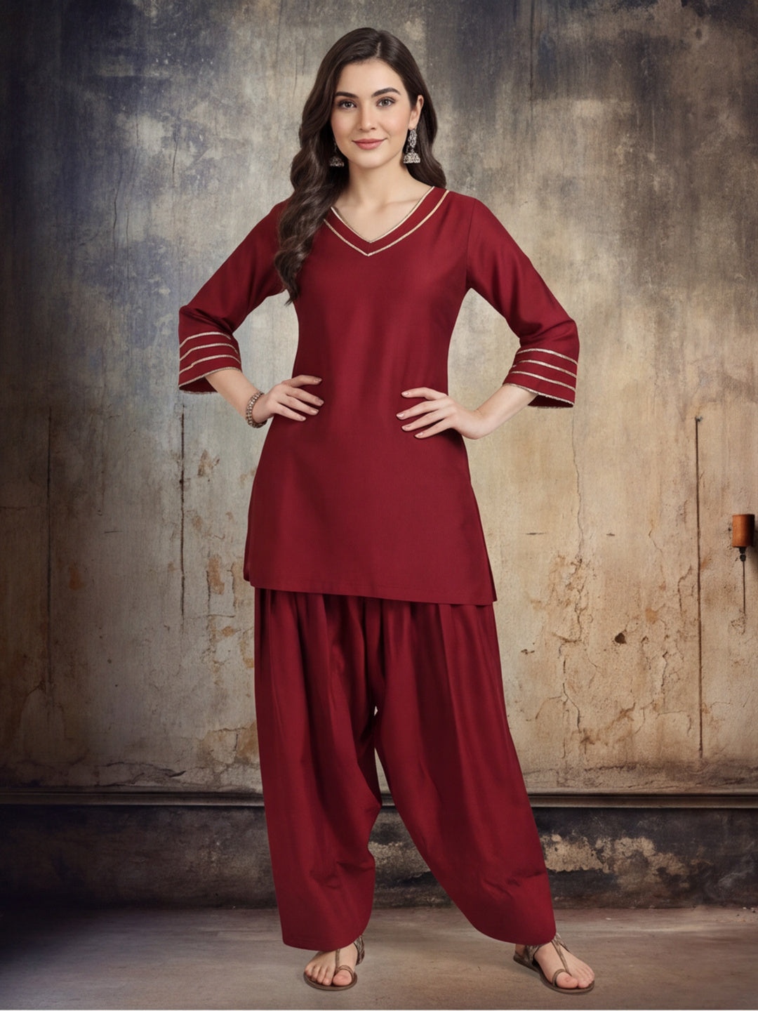 Solid Silk Blend Kurts & Salwar Sets