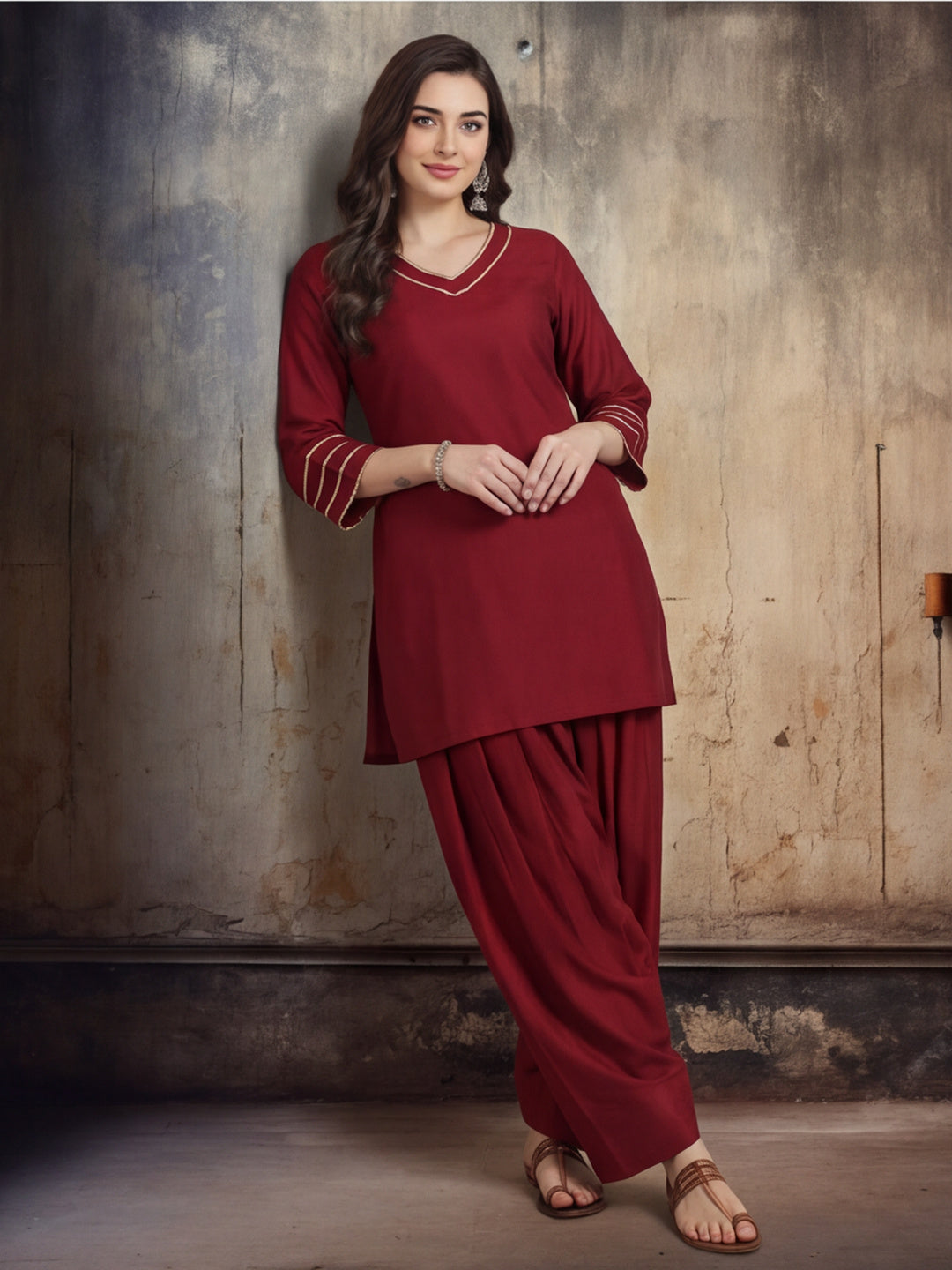 Solid Silk Blend Kurts & Salwar Sets