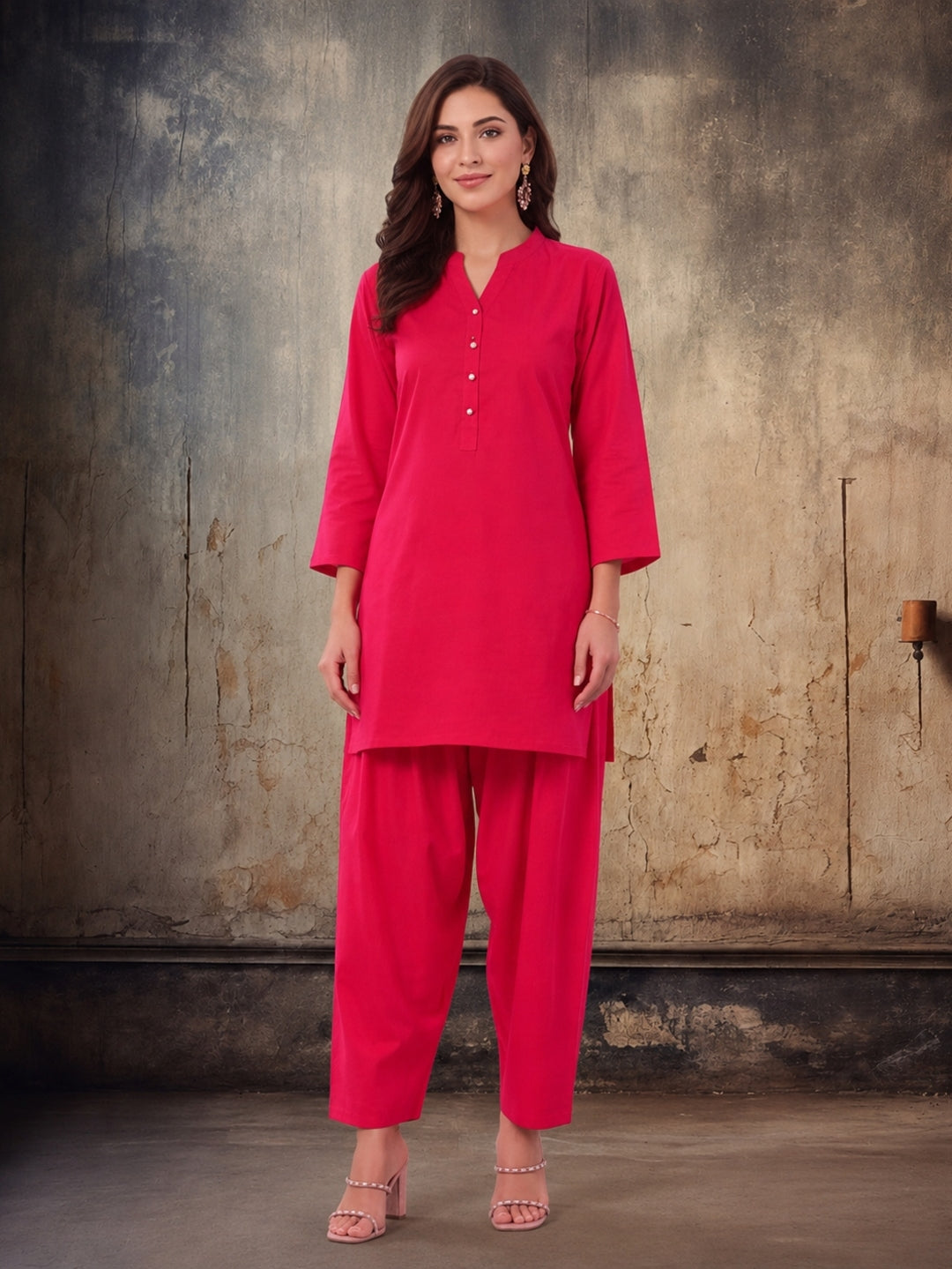 Solid Cotton Straight Kurta & Salwar Sets