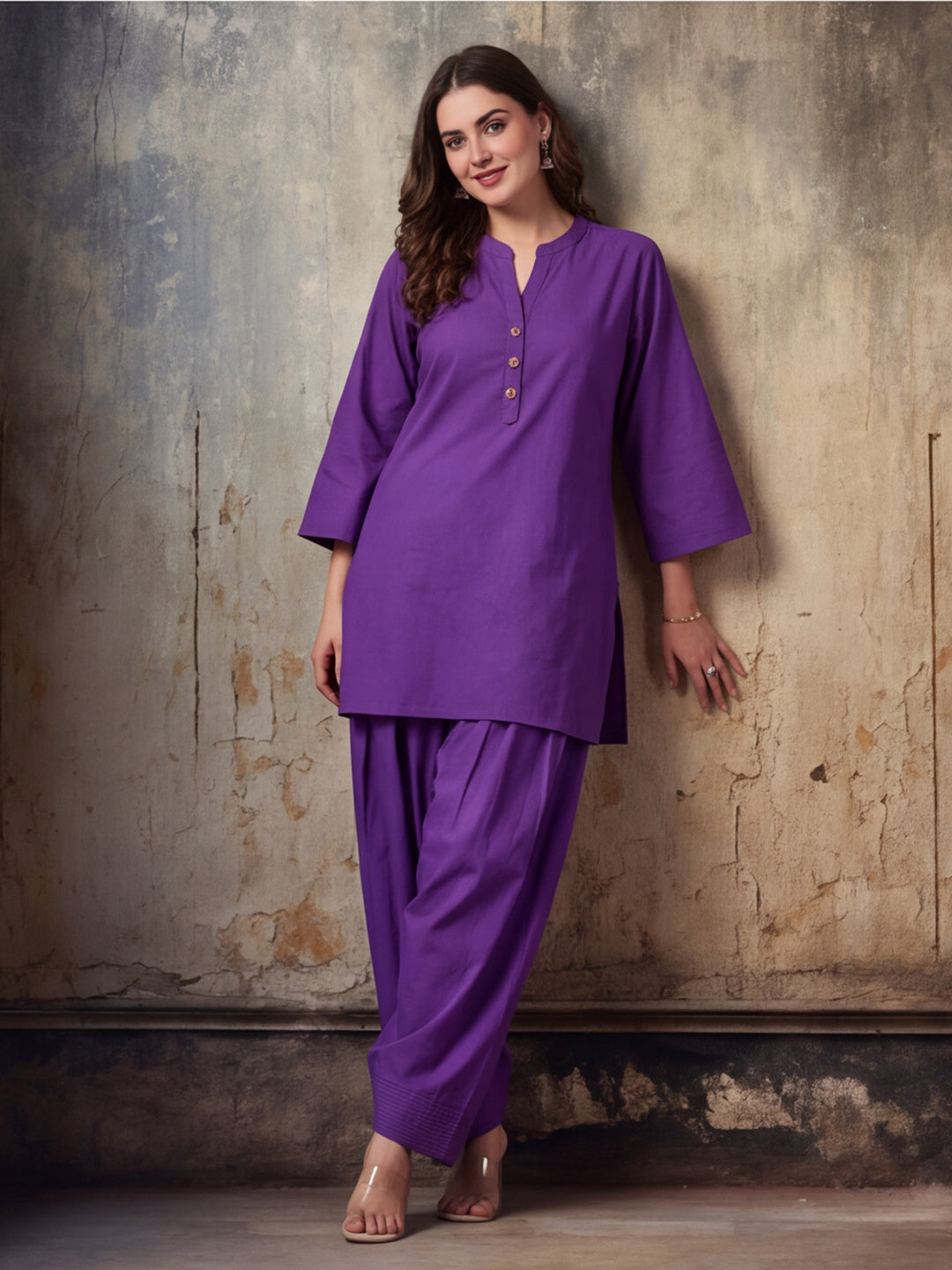 Solid Cotton Straight Kurta & Salwar Sets