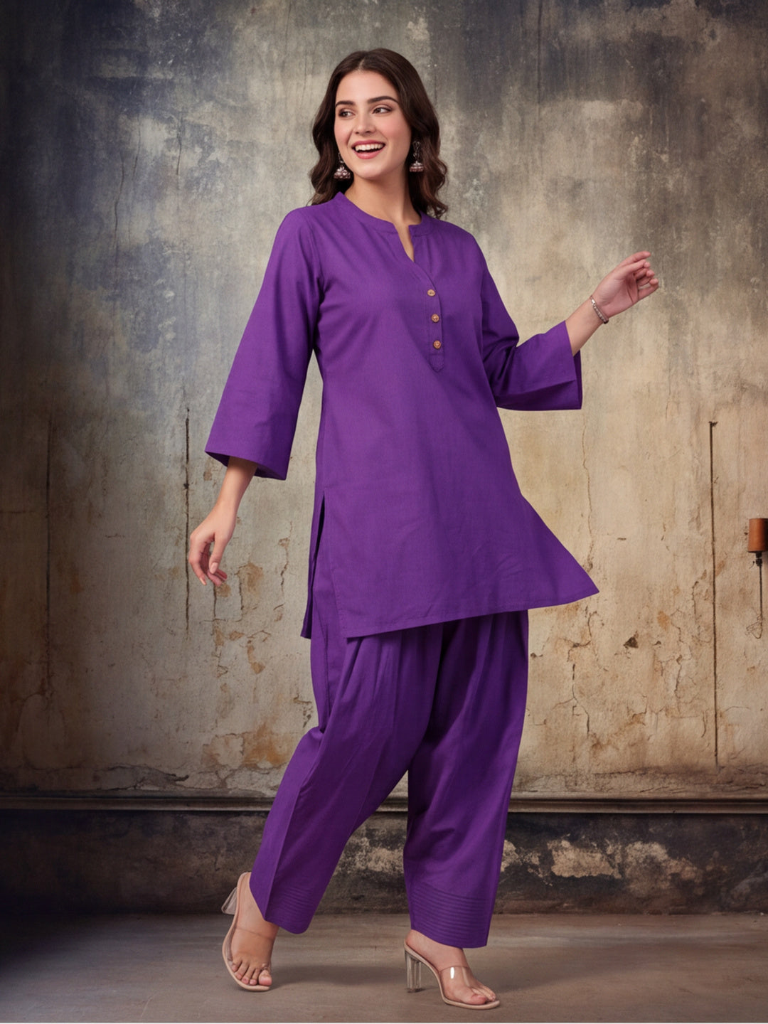 Solid Cotton Straight Kurta & Salwar Sets