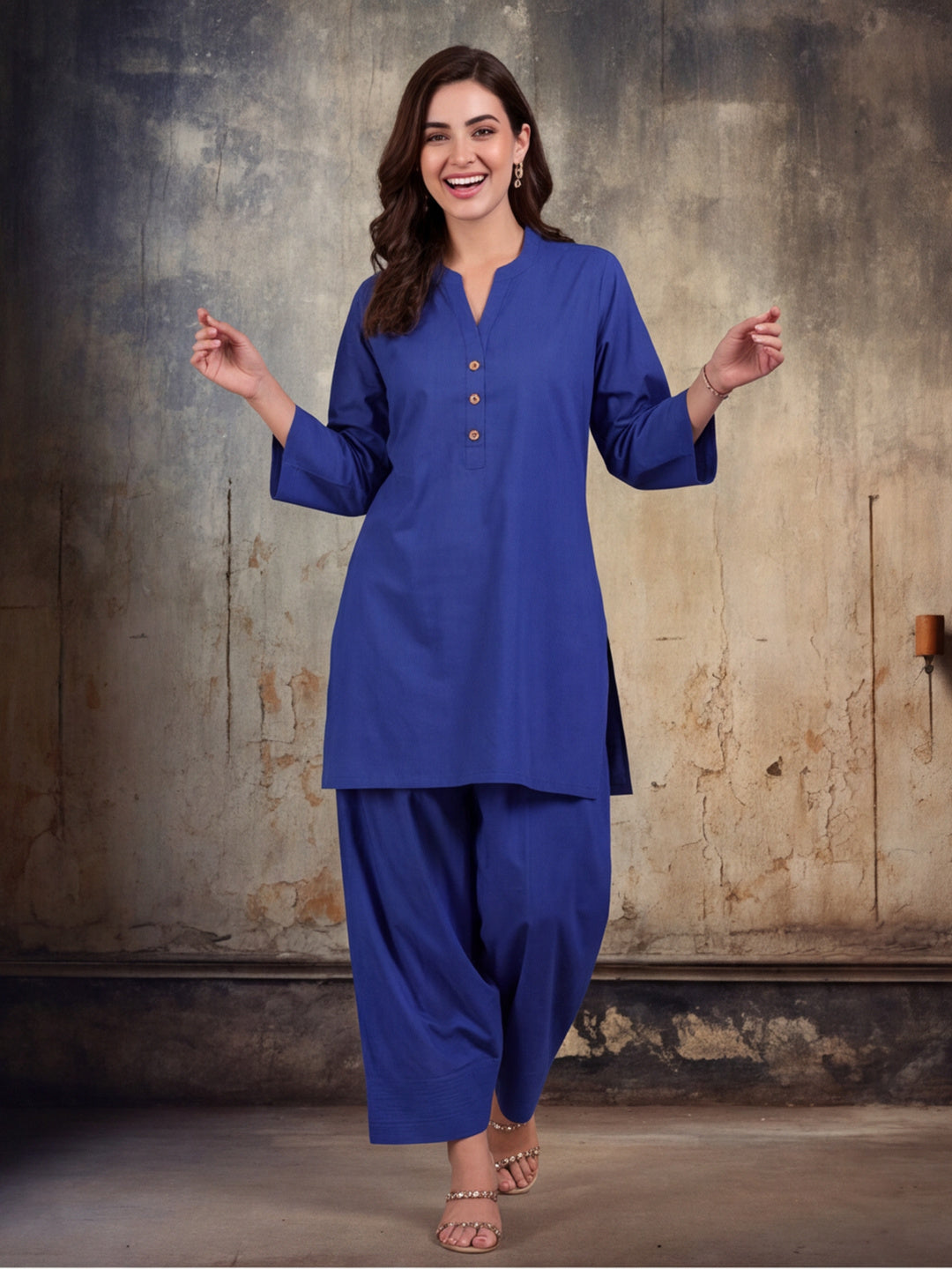 Solid Cotton Straight Kurta & Salwar Sets