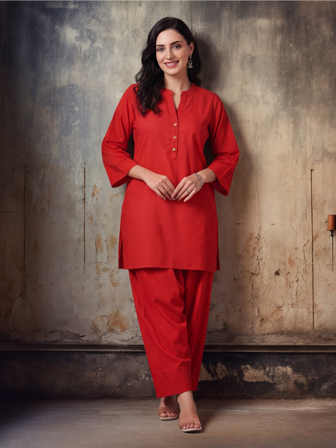 Solid Cotton Straight Kurta & Salwar Sets