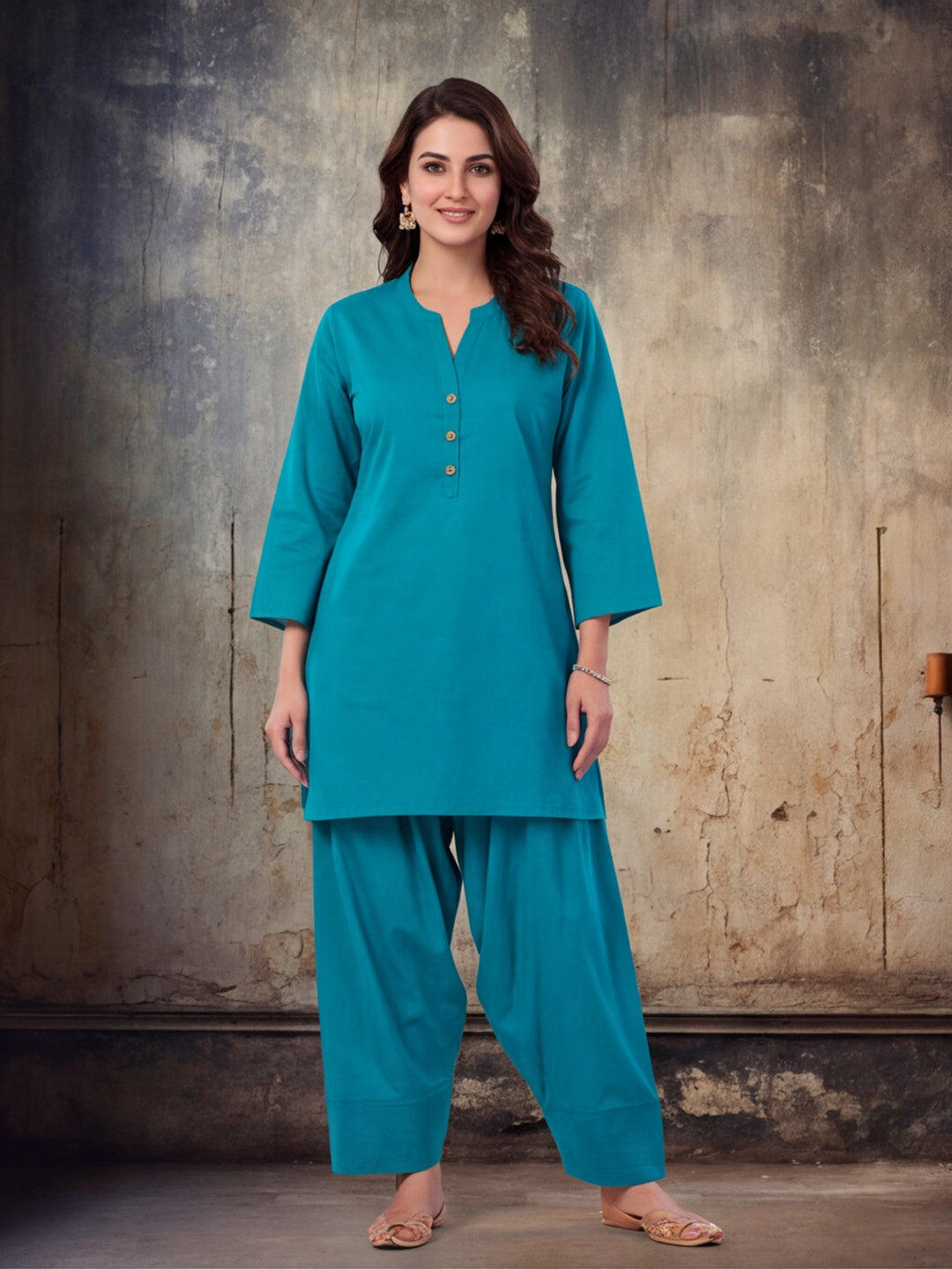 Solid Cotton Straight Kurta & Salwar Sets