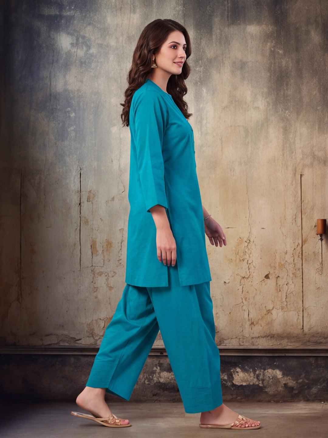 Solid Cotton Straight Kurta & Salwar Sets