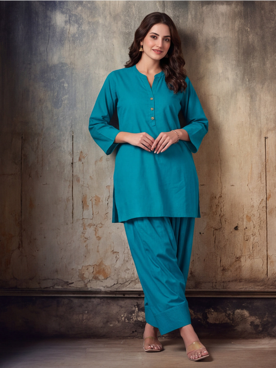 Solid Cotton Straight Kurta & Salwar Sets