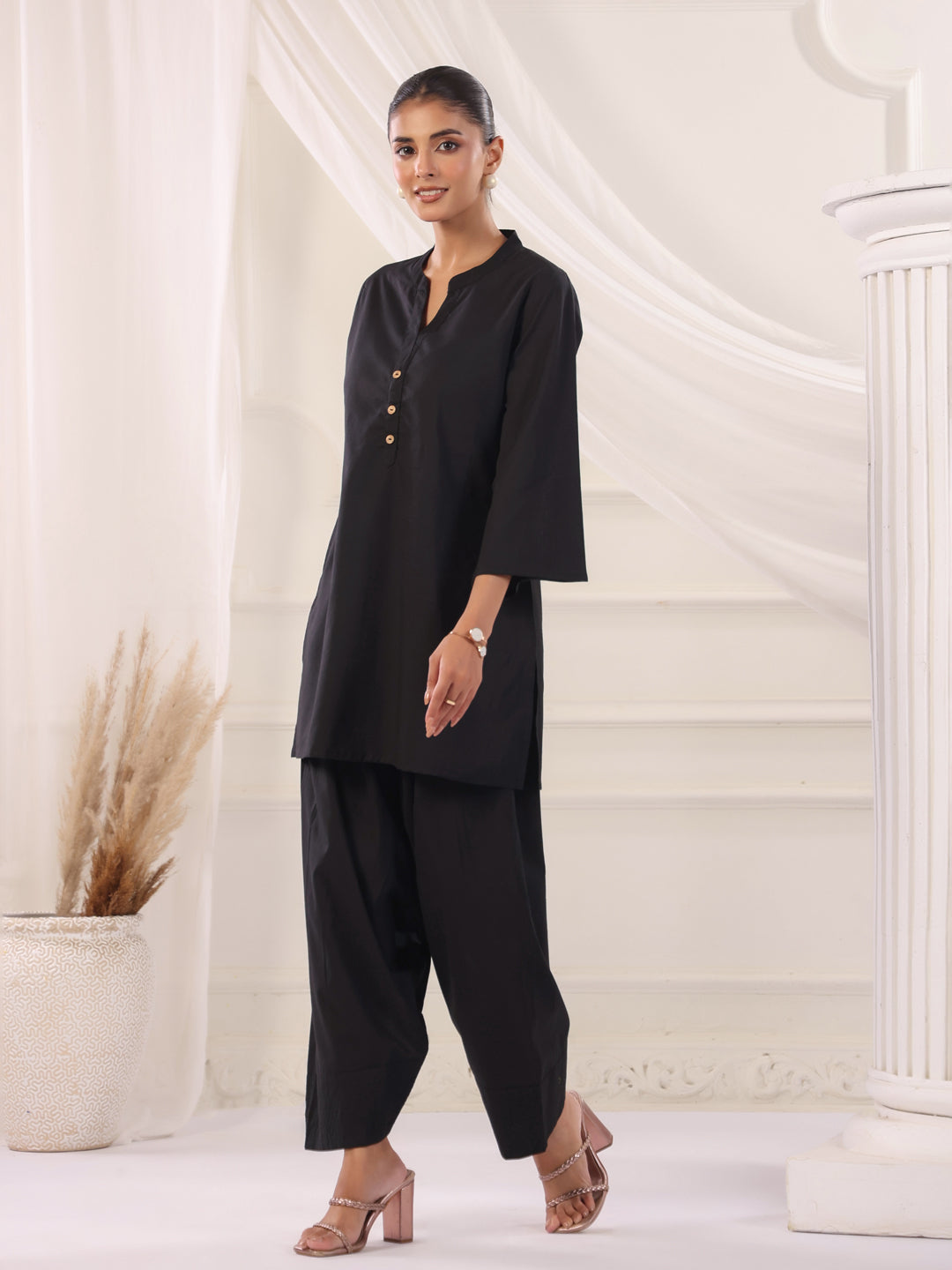 Solid Cotton Straight Kurta & Salwar Sets