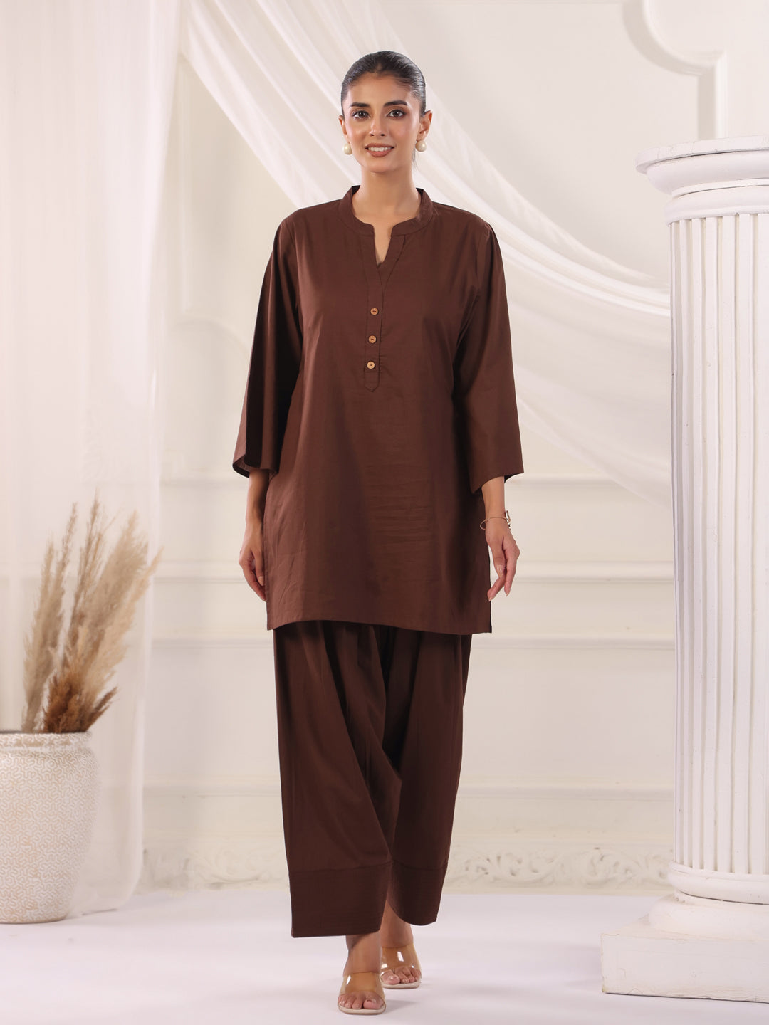 Solid Cotton Straight Kurta & Salwar Sets