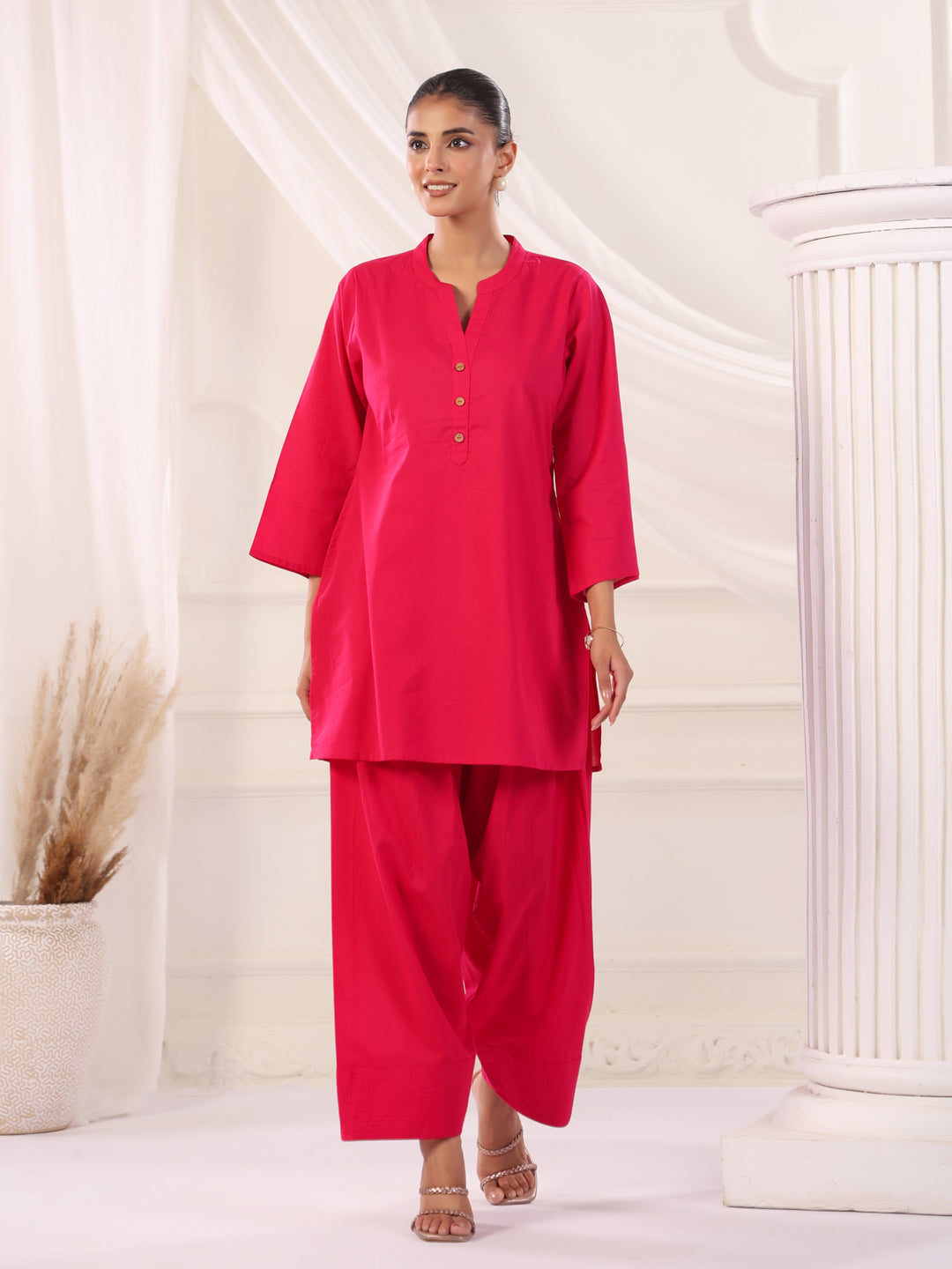 Solid Cotton Straight Kurta & Salwar Sets