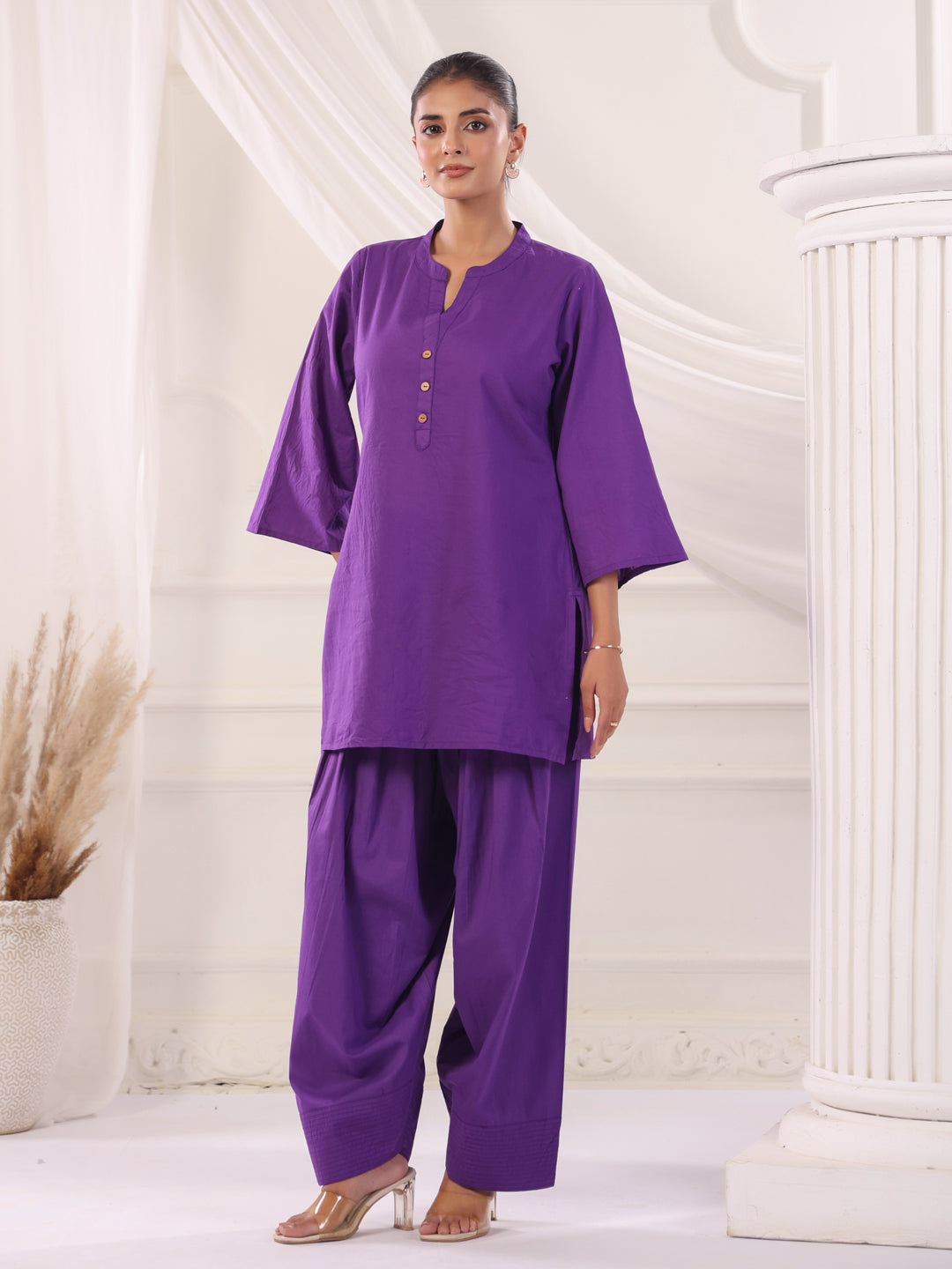 Solid Cotton Straight Kurta & Salwar Sets