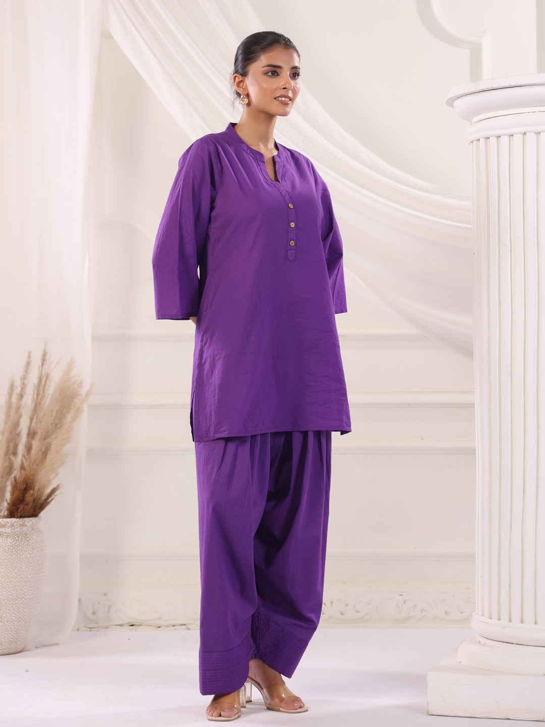 Solid Cotton Straight Kurta & Salwar Sets