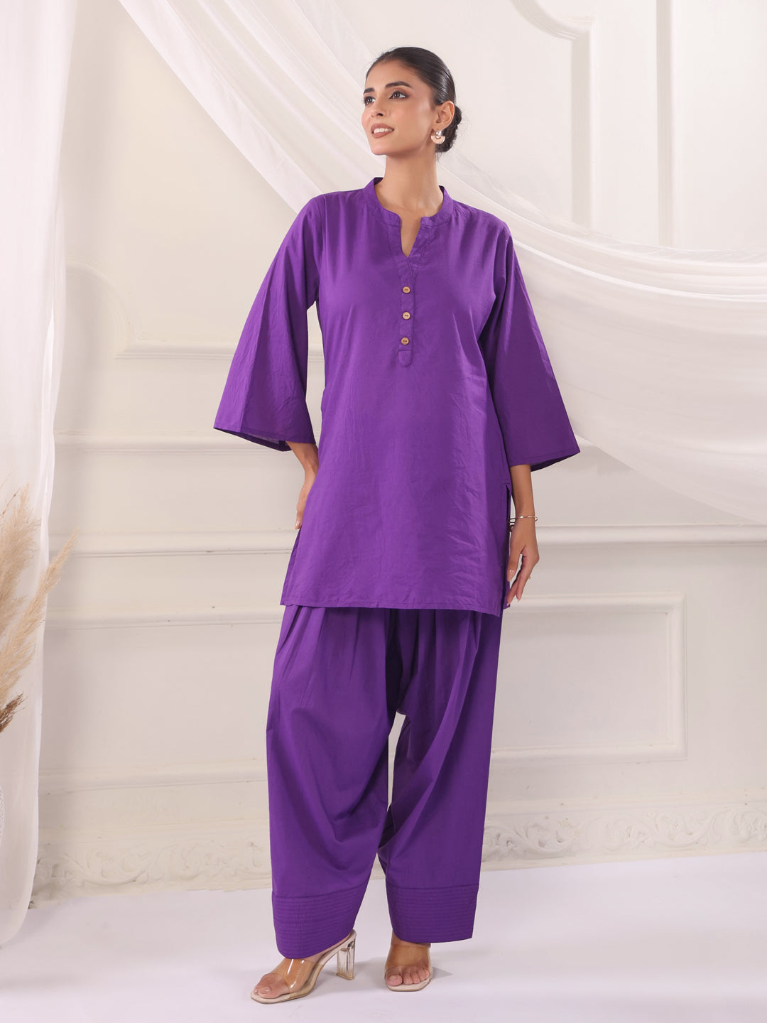 Solid Cotton Straight Kurta & Salwar Sets
