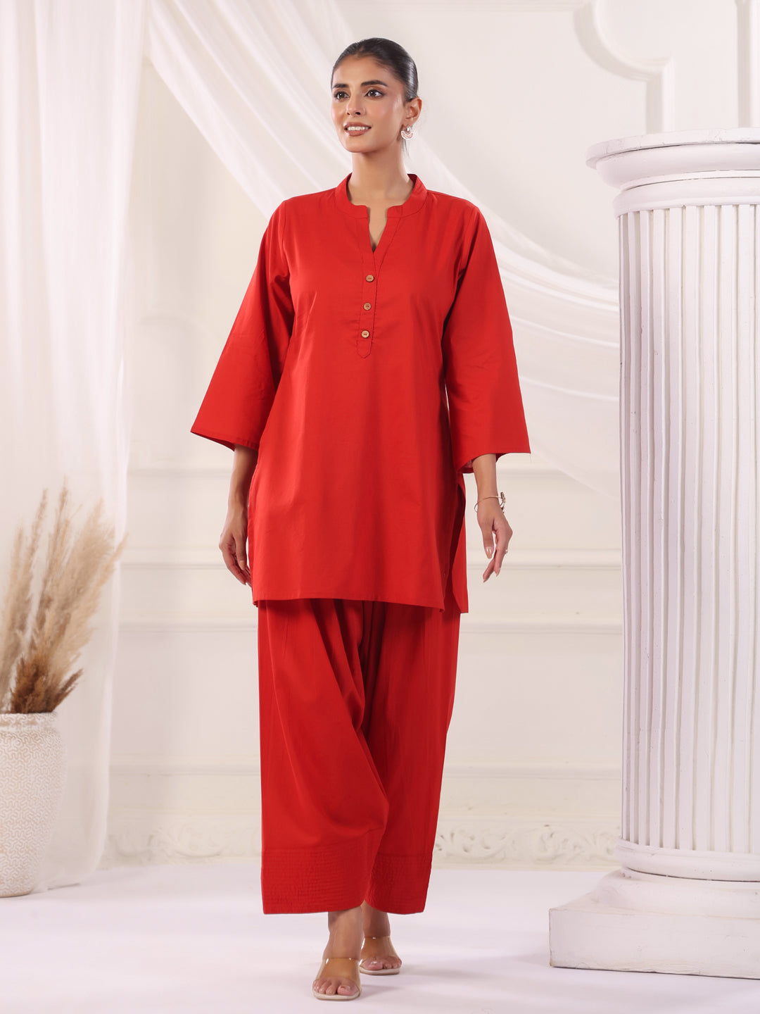 Solid Cotton Straight Kurta & Salwar Sets