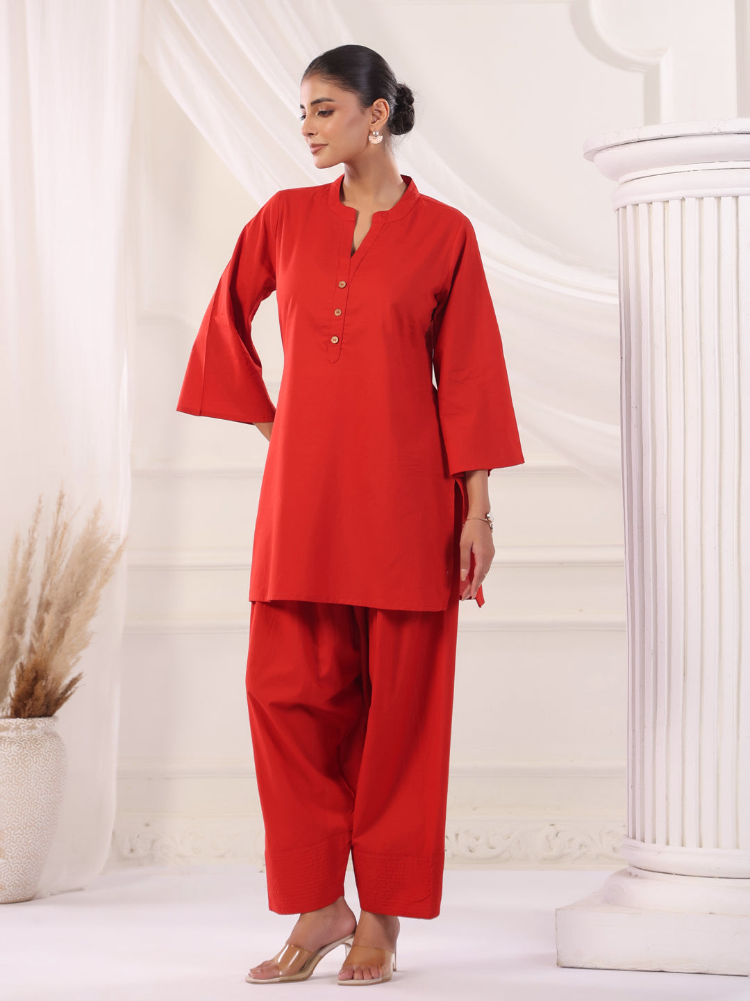Solid Cotton Straight Kurta & Salwar Sets