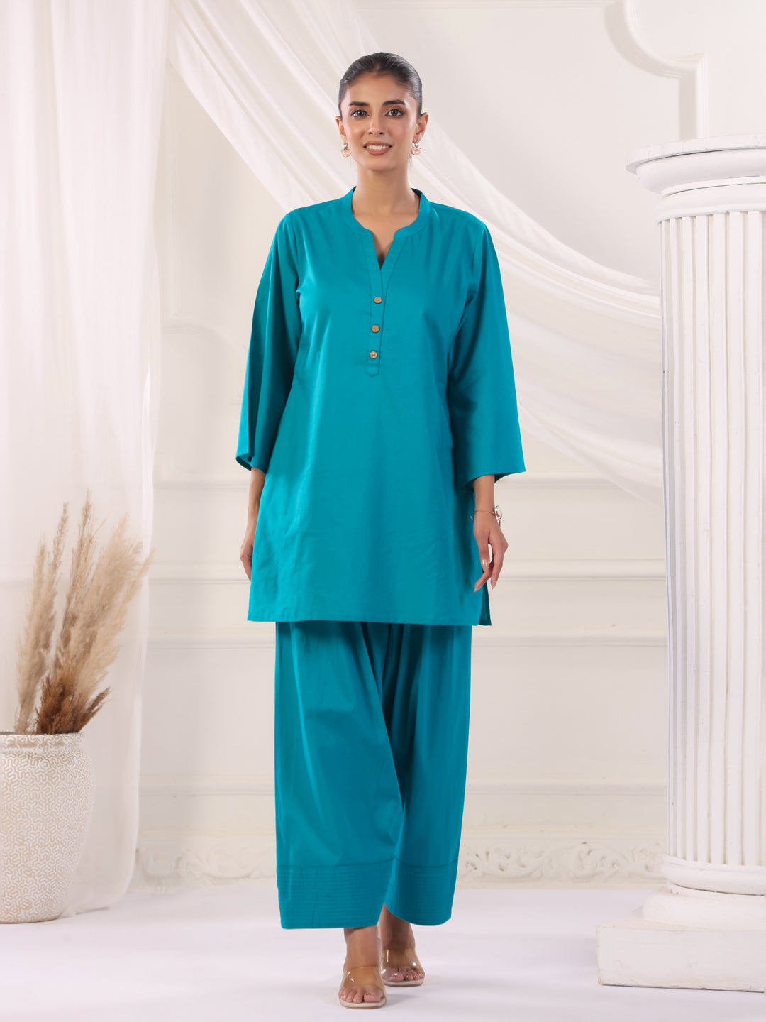 Solid Cotton Straight Kurta & Salwar Sets
