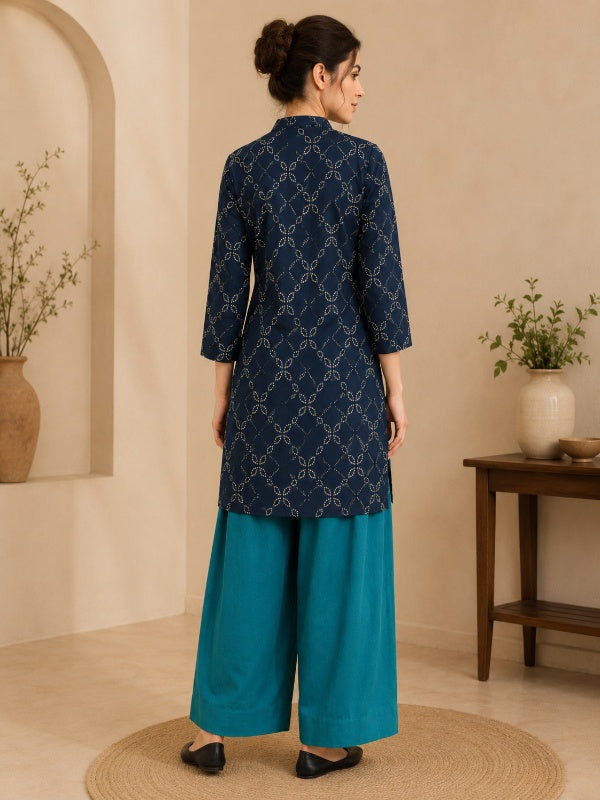 Floral Printed Straight Pure Cotton Kurta & Farshi Salwar Sets