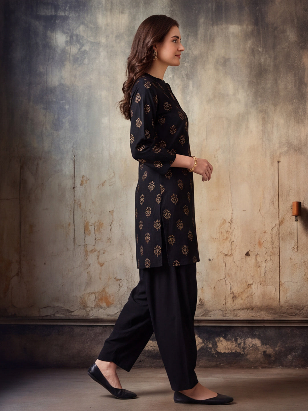 Floral Printed Straight Pure Cotton Kurta & Farshi Salwar Sets