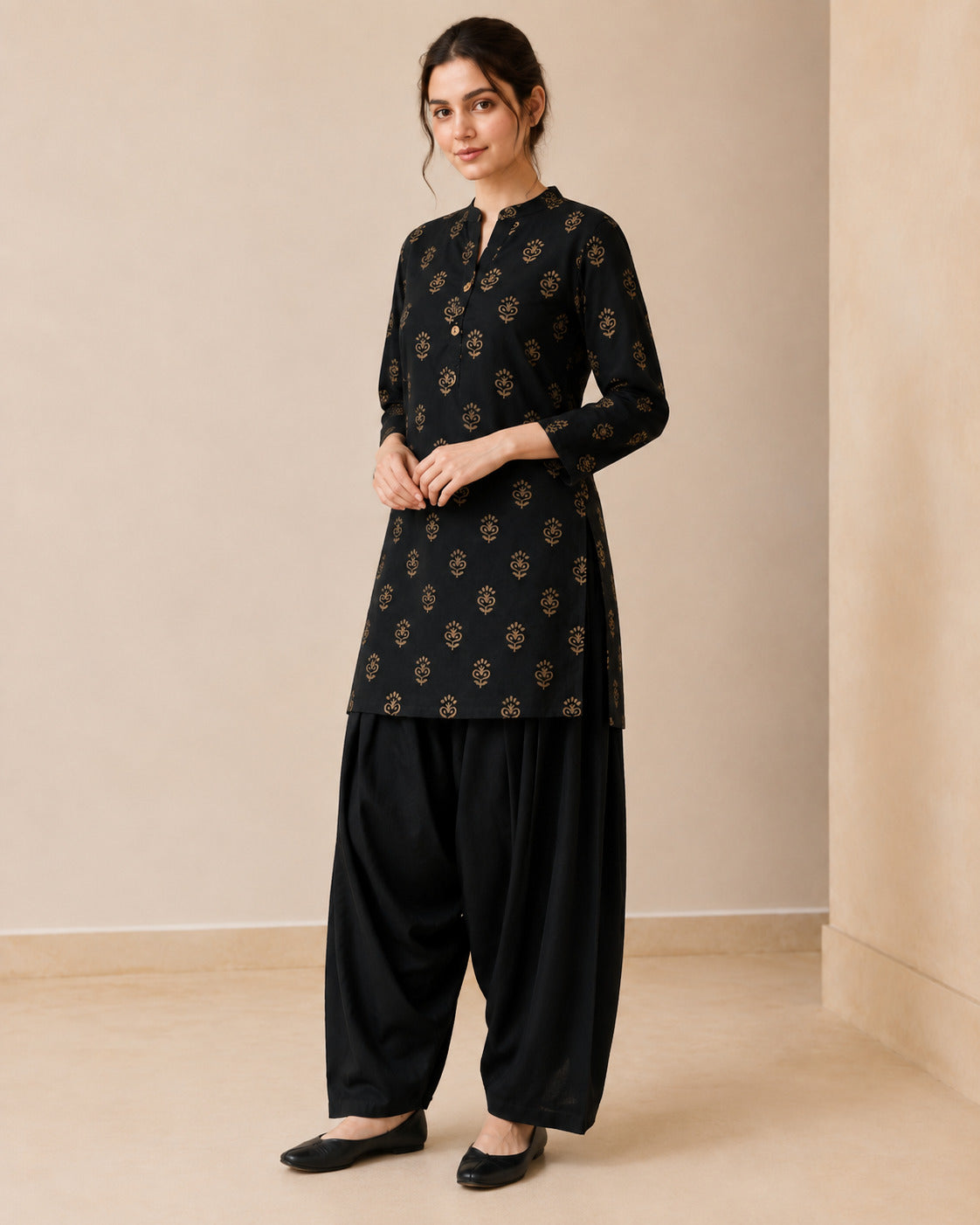 Floral Printed Straight Pure Cotton Kurta & Farshi Salwar Sets