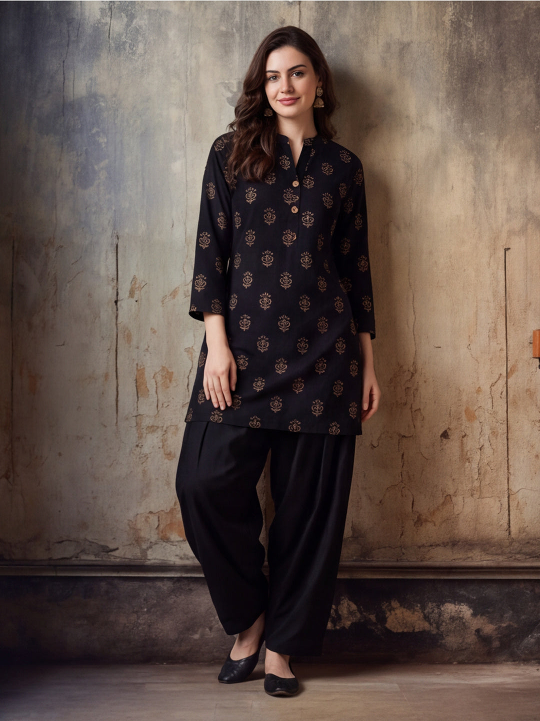 Floral Printed Straight Pure Cotton Kurta & Farshi Salwar Sets