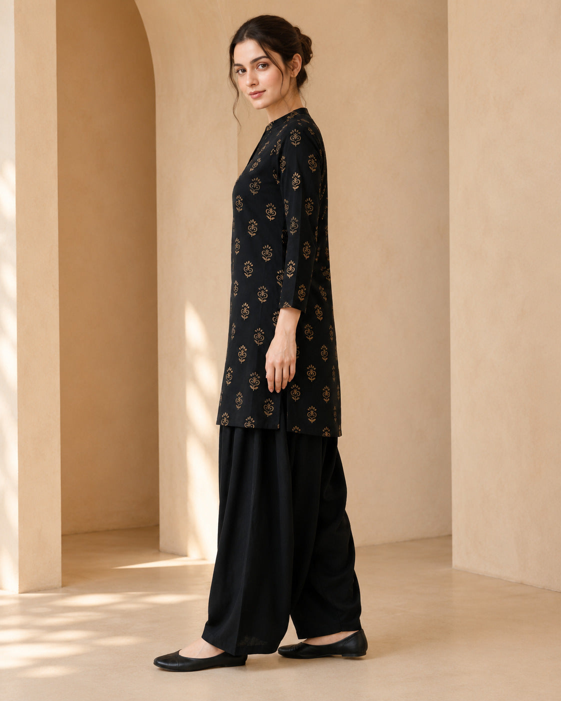 Floral Printed Straight Pure Cotton Kurta & Farshi Salwar Sets
