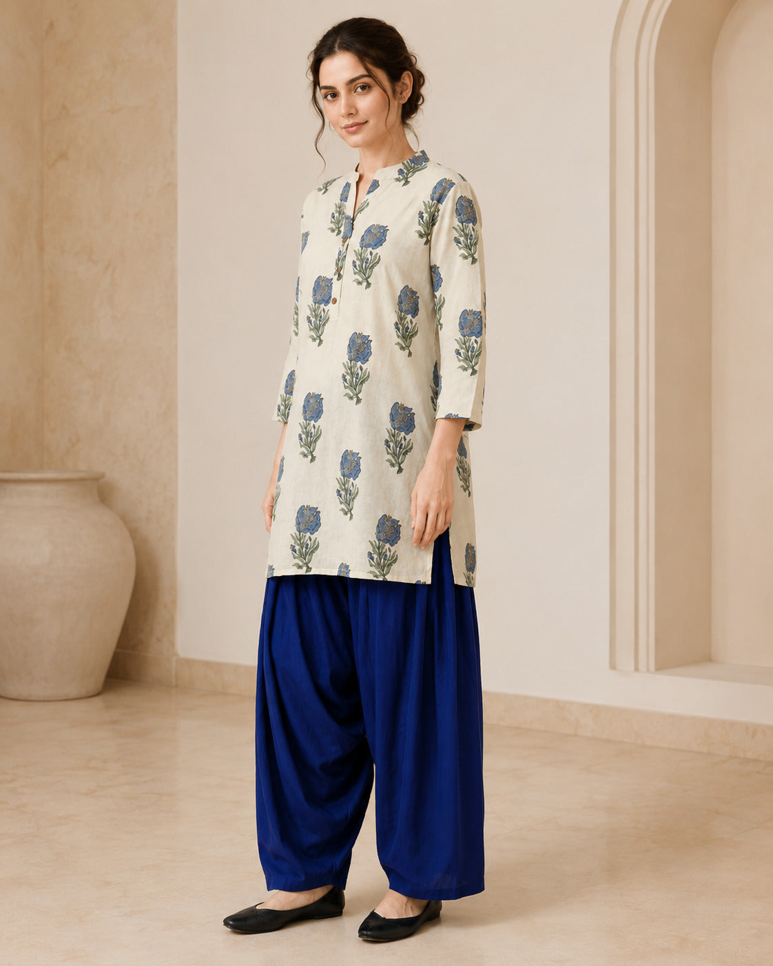 Floral Printed Straight Pure Cotton Kurta & Farshi Salwar Sets