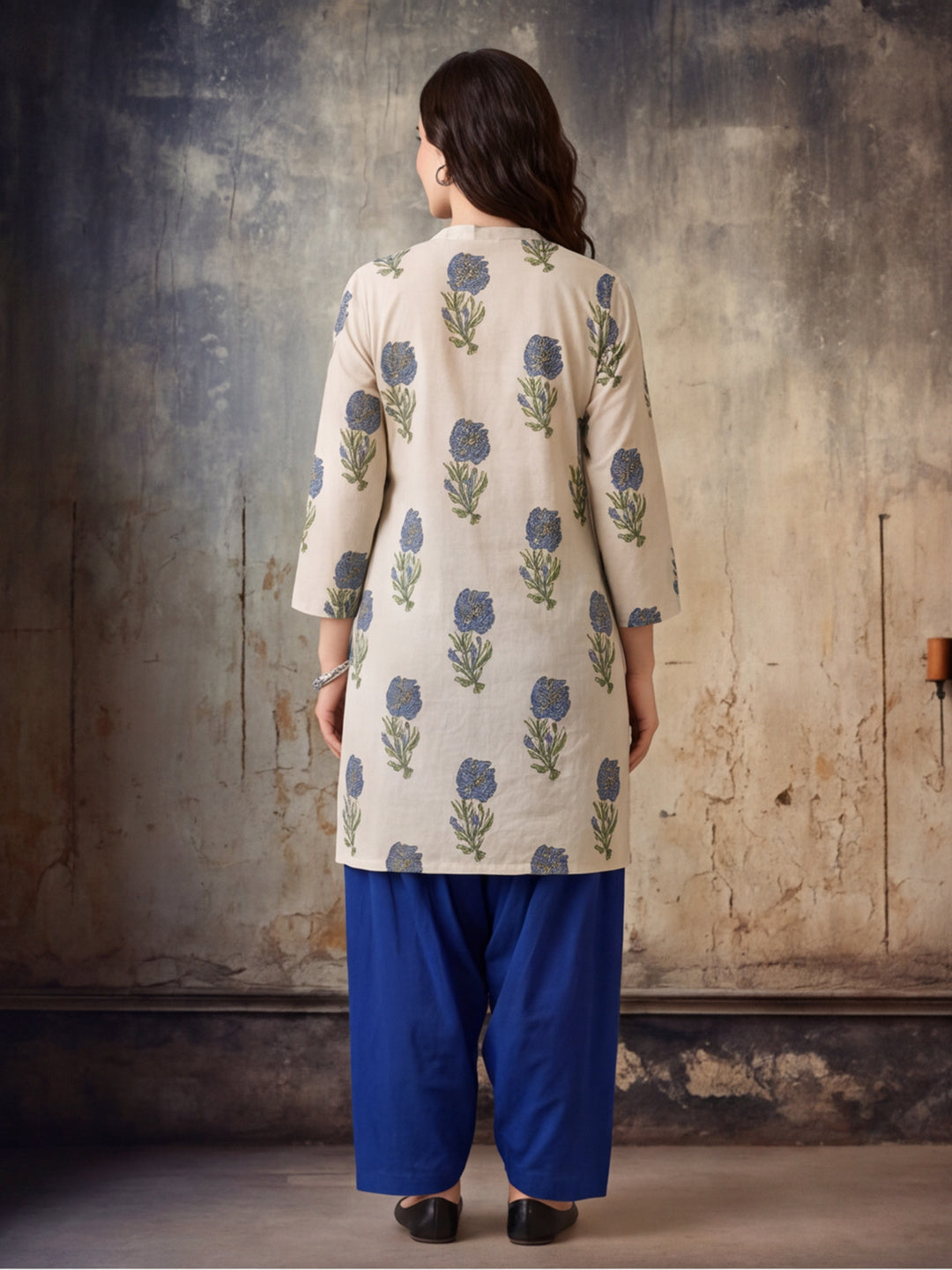 Floral Printed Straight Pure Cotton Kurta & Farshi Salwar Sets