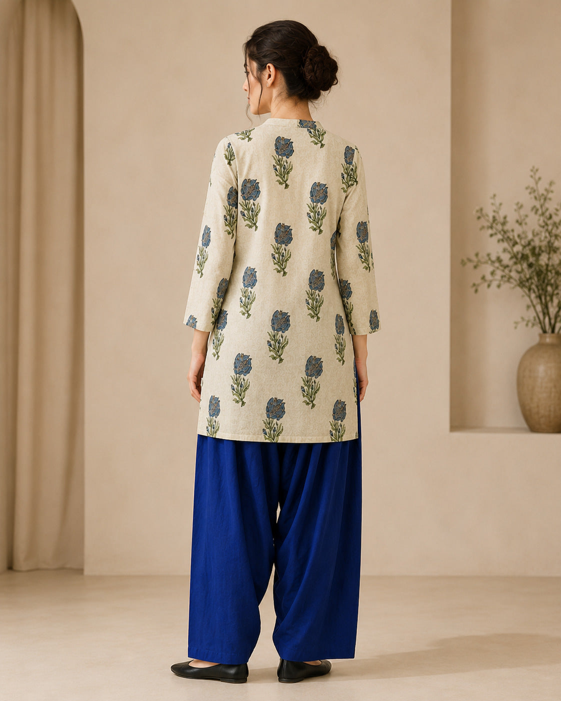 Floral Printed Straight Pure Cotton Kurta & Farshi Salwar Sets