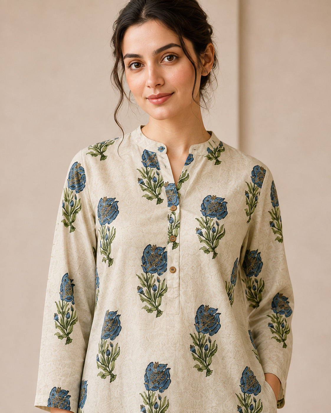 Floral Printed Straight Pure Cotton Kurta & Farshi Salwar Sets