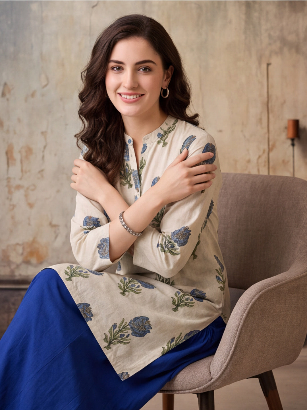 Floral Printed Straight Pure Cotton Kurta & Farshi Salwar Sets
