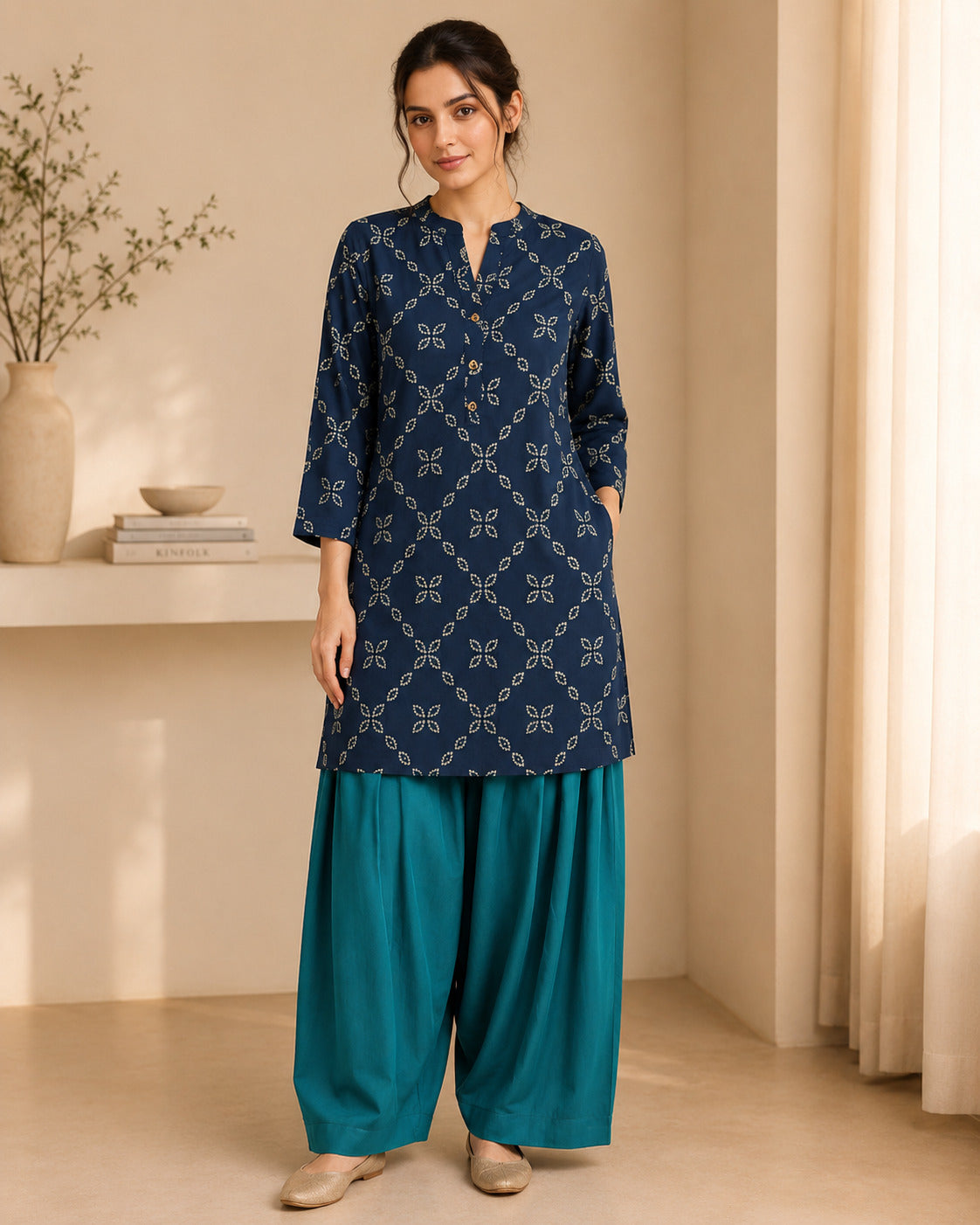 Floral Printed Straight Pure Cotton Kurta & Farshi Salwar Sets