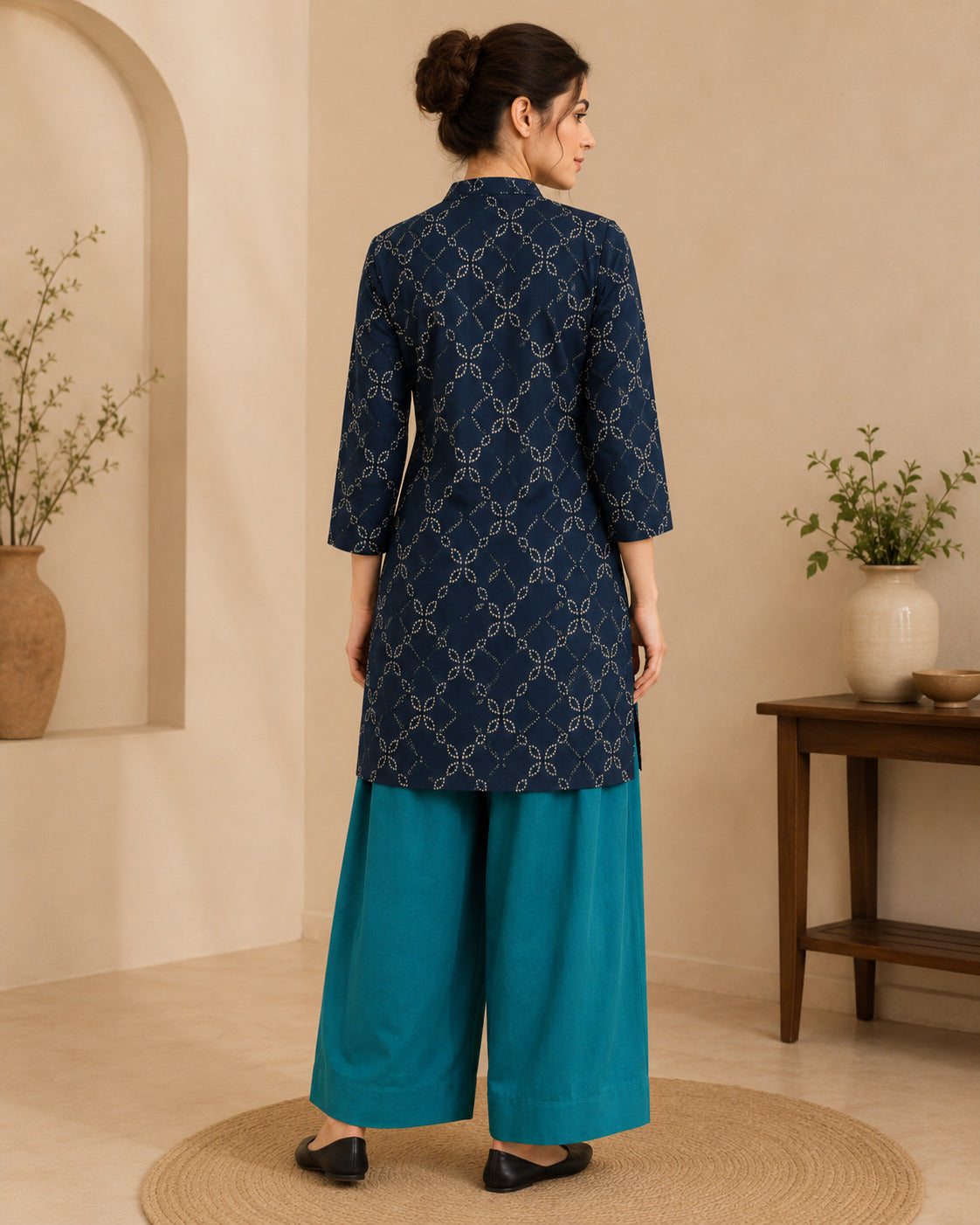 Floral Printed Straight Pure Cotton Kurta & Farshi Salwar Sets